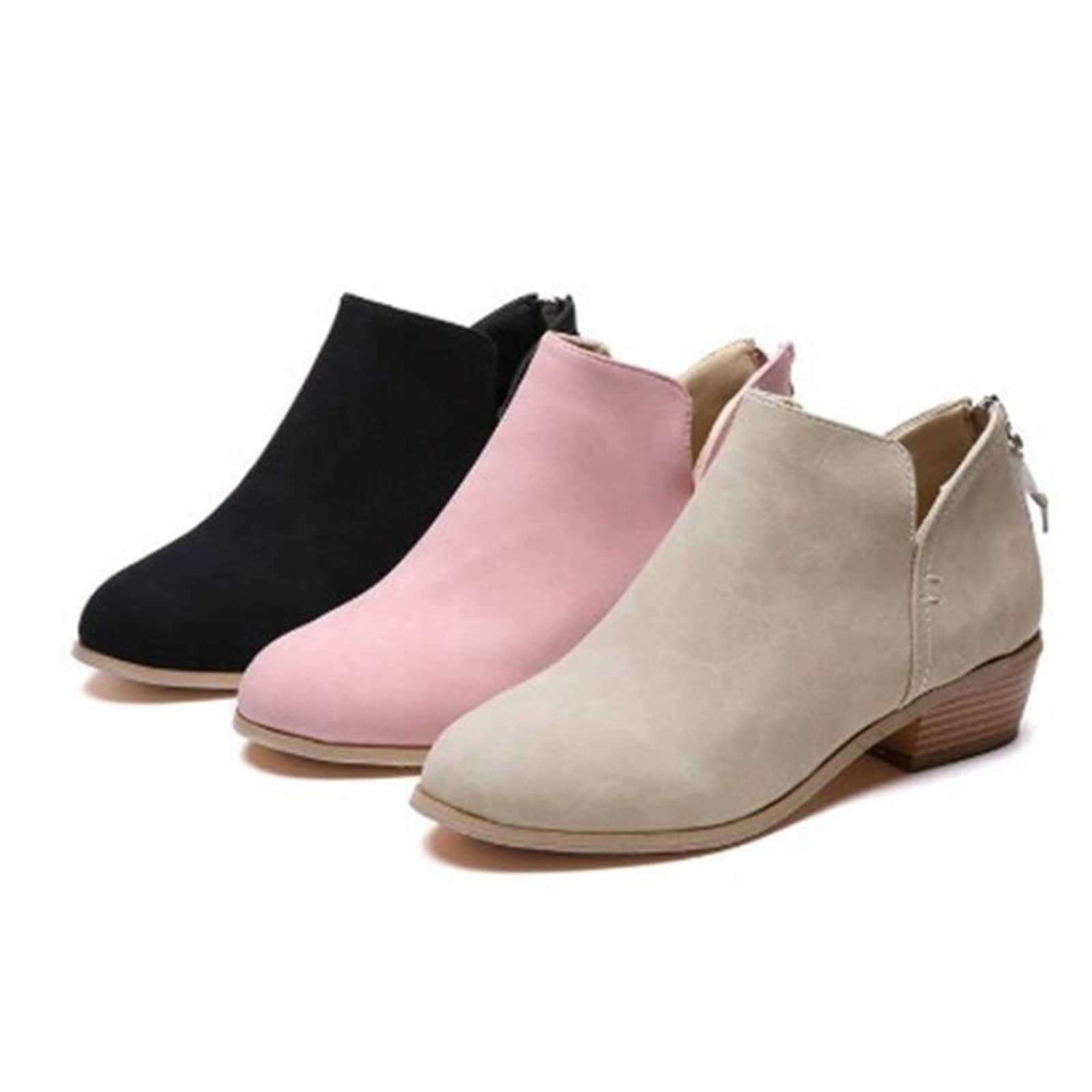 Lausiuoe Women's Ankle Booties - Sexy Low Heel Chunky Block Cutout Western Boots for Casual & Dressy Outfits | Slip-On Comfort for Work, Parties & Date Nights