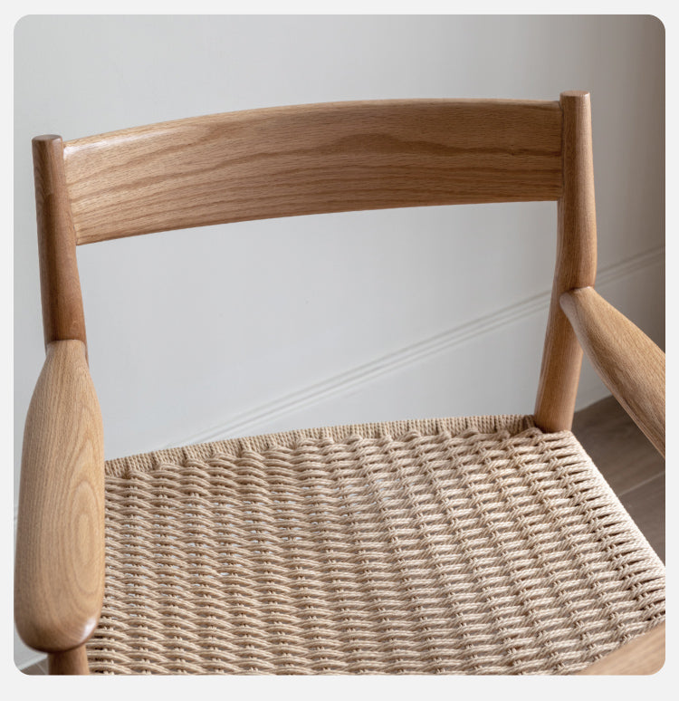 Solid Oak Wood Rope Woven Armchair - Handcrafted Leisure Chair for Living Room, Patio & Garden - Perfect for Relaxing, Reading & Outdoor Lounging