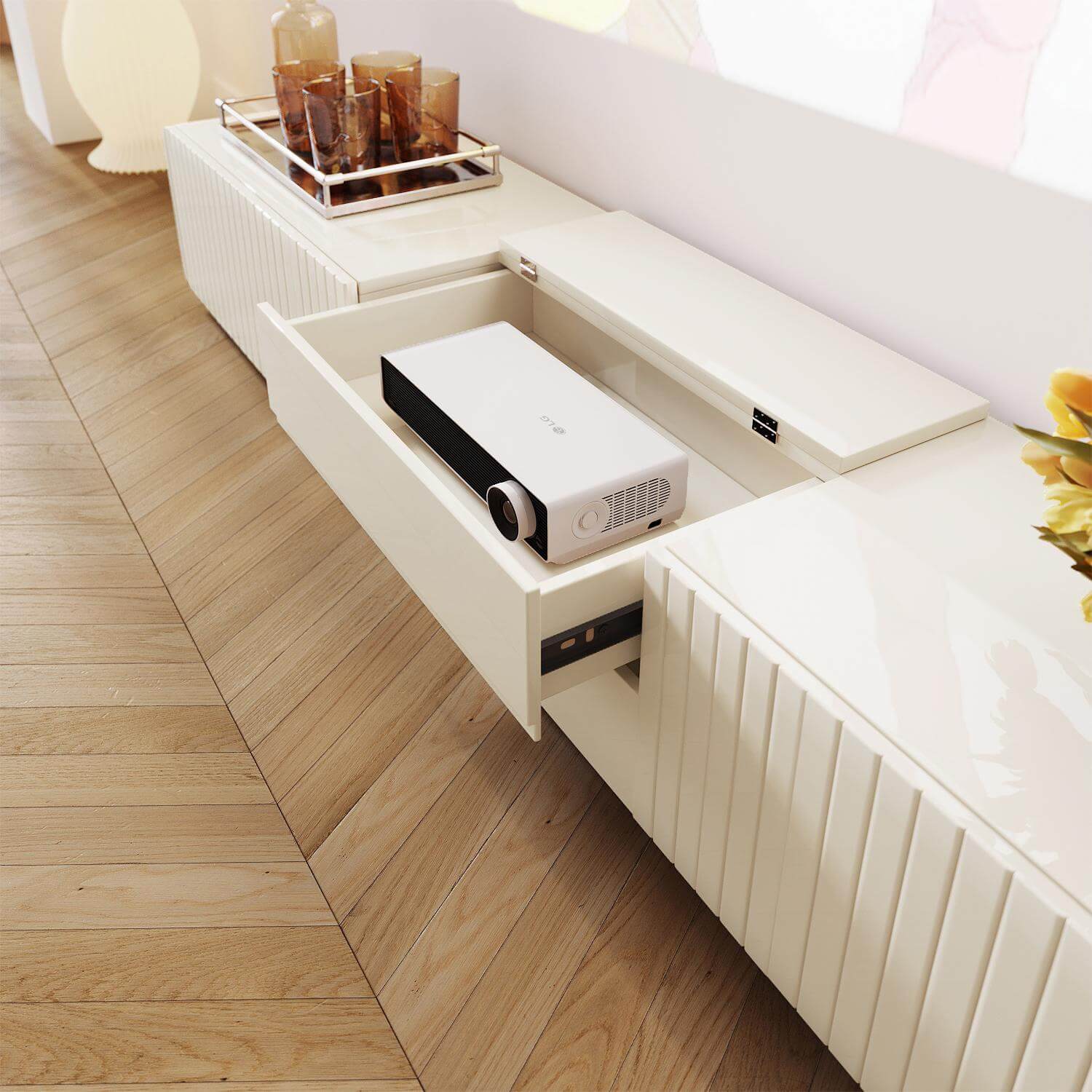 Modern Minimalist Beige TV Stand with Storage Drawers - 60