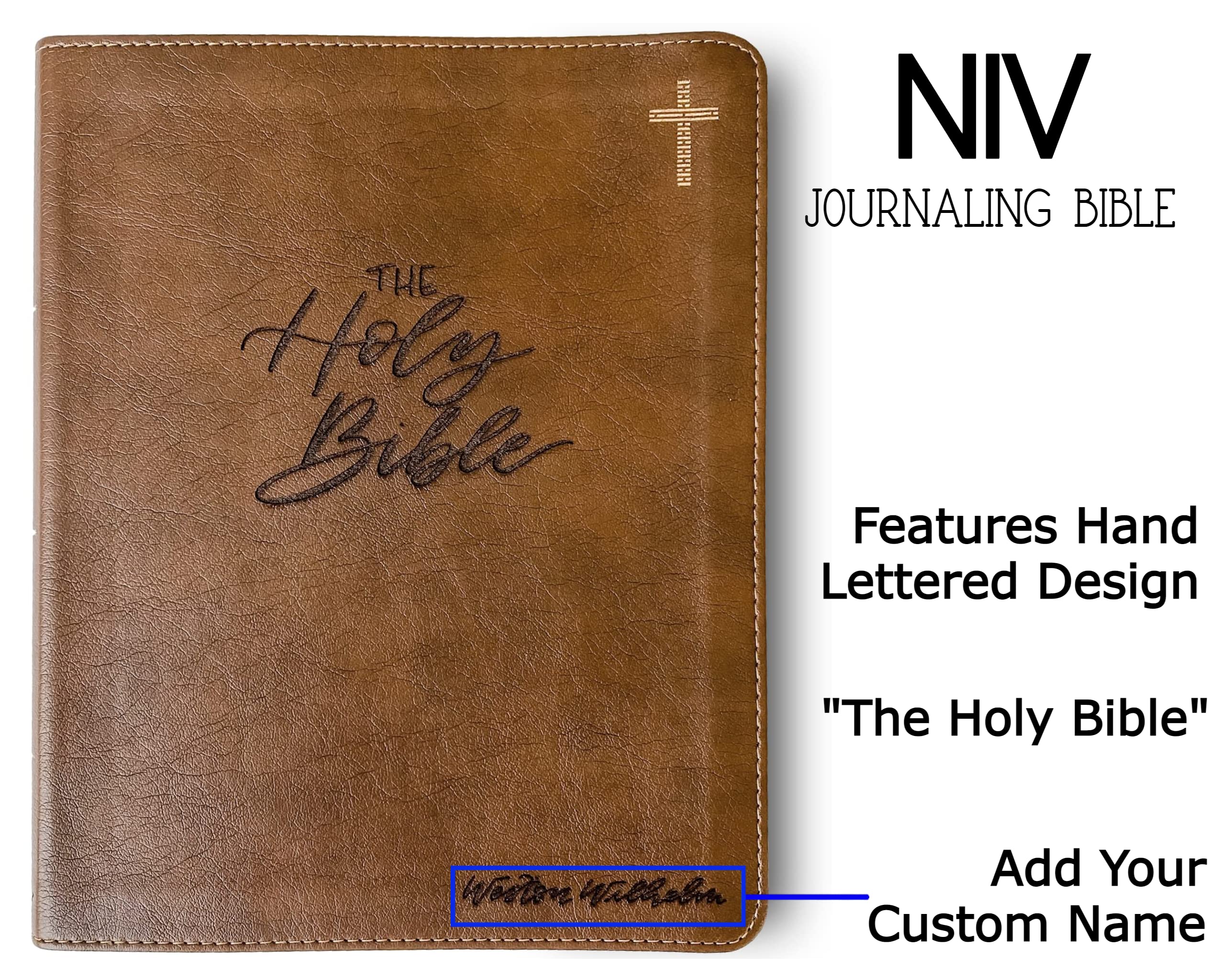 Hand Lettered & Laser Engraved NIV Journaling Bible - Personalized Christian Gift with Custom Name Engraving - Perfect for Bible Study, Prayer Journaling & Faith-Based Gifting
