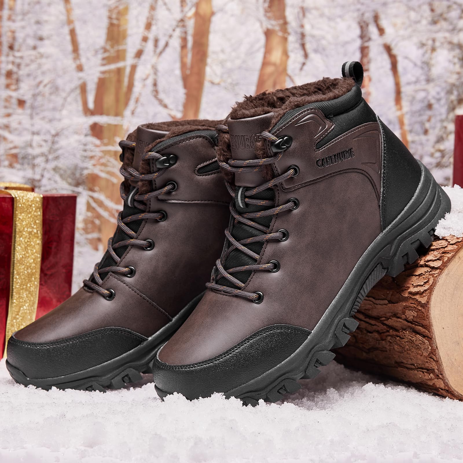Men's Winter Snow Boots - Waterproof Insulated Fur Lined Hiking Shoes with Non-Slip Sole for Outdoor Activities, Snow Trekking & Cold Weather Adventures