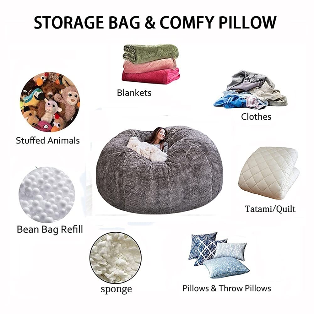 6ft 7ft Giant Bean Bag Chair for Kids & Adults - No Filler, Washable Jumbo Sofa Sack with Soft Faux Fur Cover - Perfect for Dorm, Family Room, Gaming & Movie Nights
