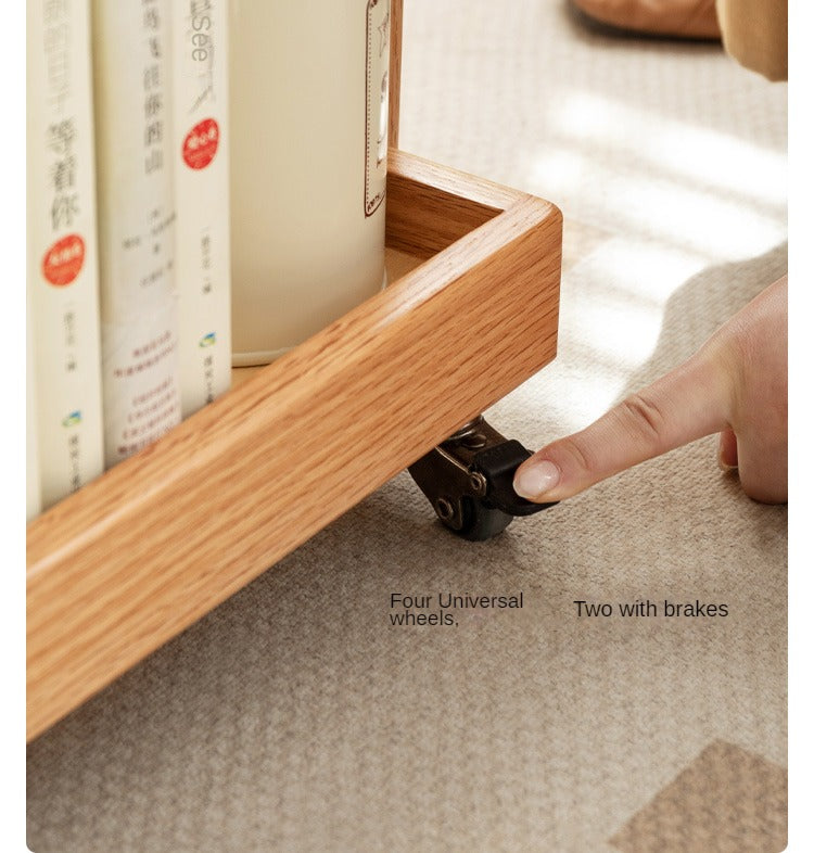 Oak Solid Wood Mobile Storage Rack Cart - Ultra Narrow Space-Saving Organizer for Kitchen, Bathroom, or Office Use