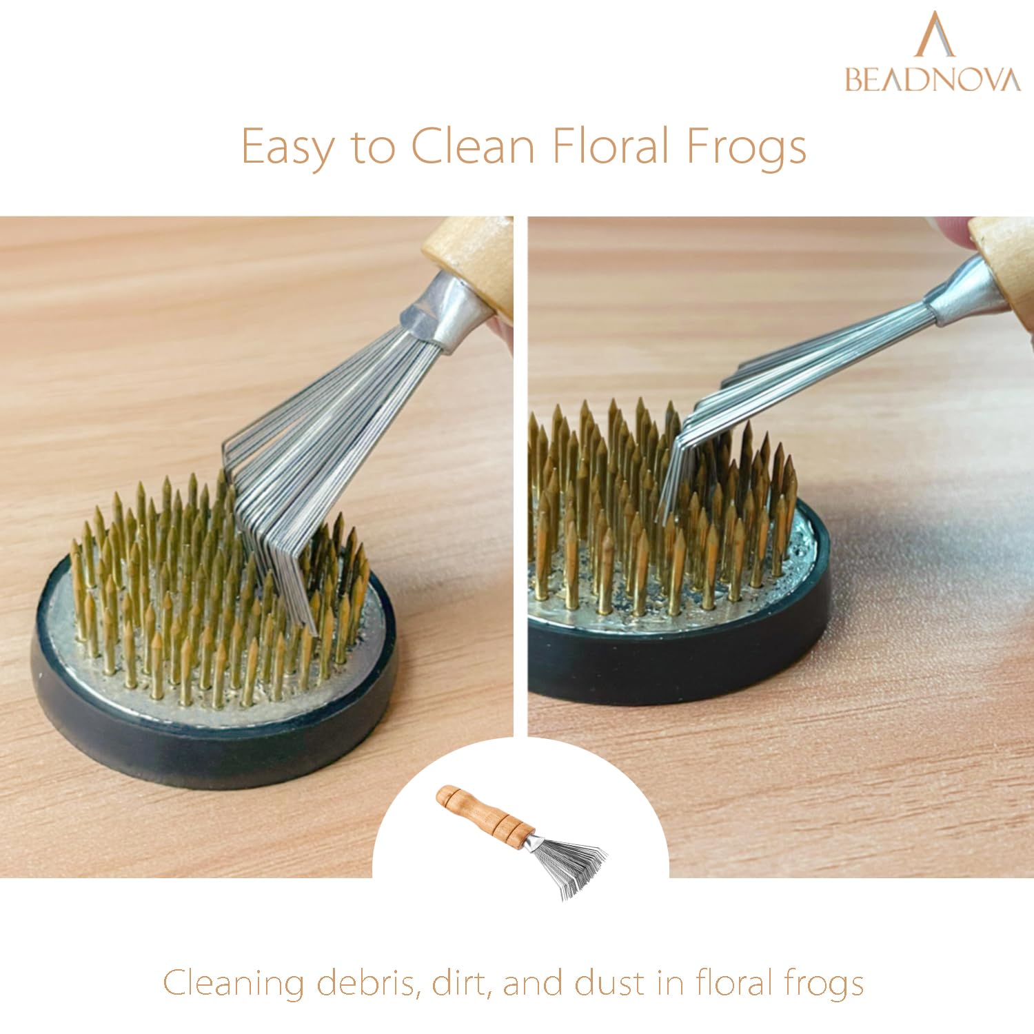 BEADNOVA Kenzan Flower Frog Needle Straightener - Ikebana Floral Tool Set with Pin Straightener & Cleaning Brush - Perfect for Flower Arranging, Hair Comb Cleaning, and DIY Craft Projects
