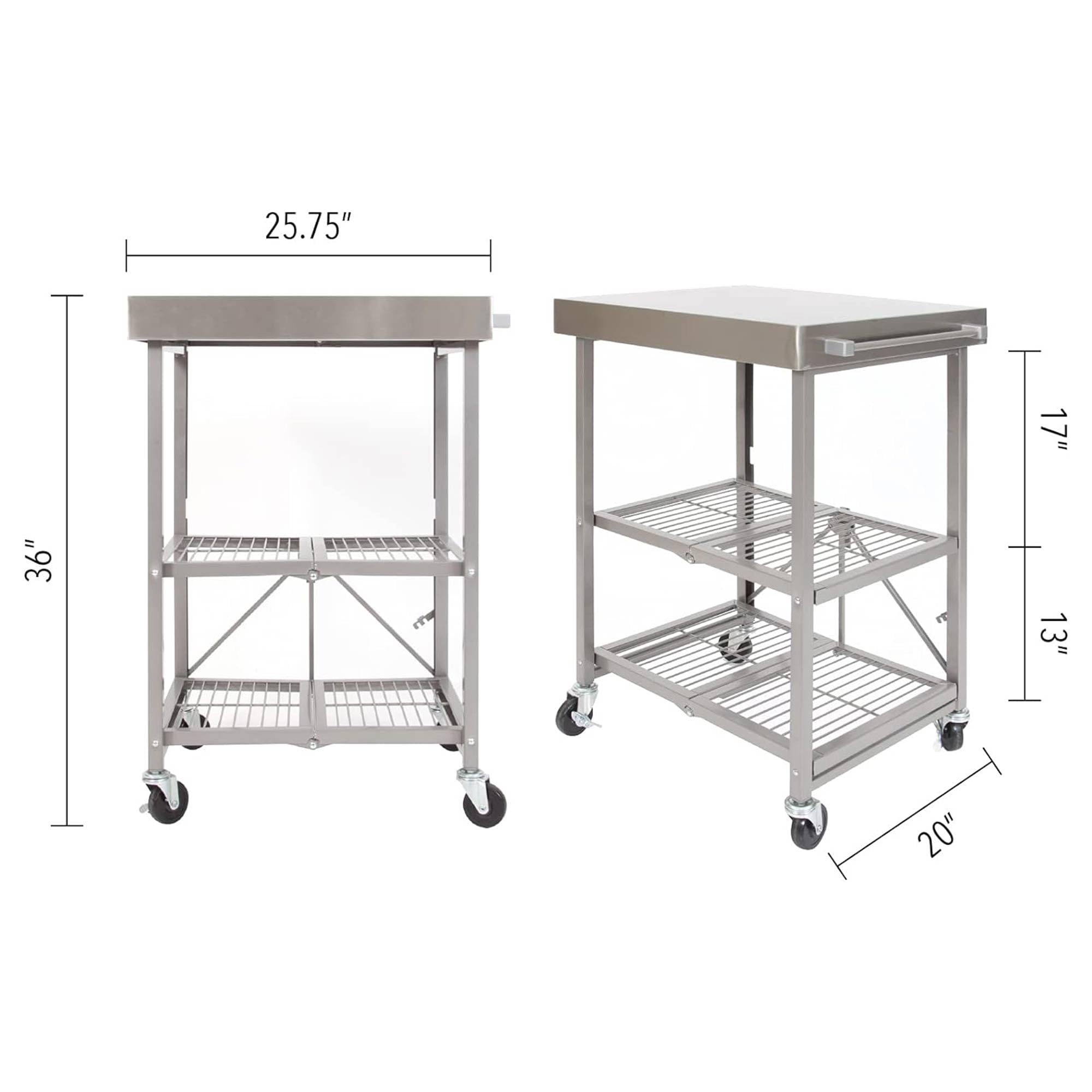 Foldable Kitchen Island Cart with Wheels - Origami RBT Silver Storage Table Organizer | Portable Mobile Kitchen Workstation for Small Spaces, Cooking Prep & Dining Serving