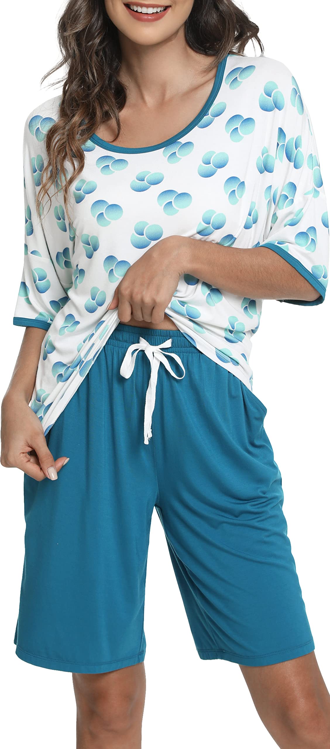 LazyCozy Women's Bamboo Viscose Pajama Set - Short Sleeve & Shorts for Sleep & Lounge