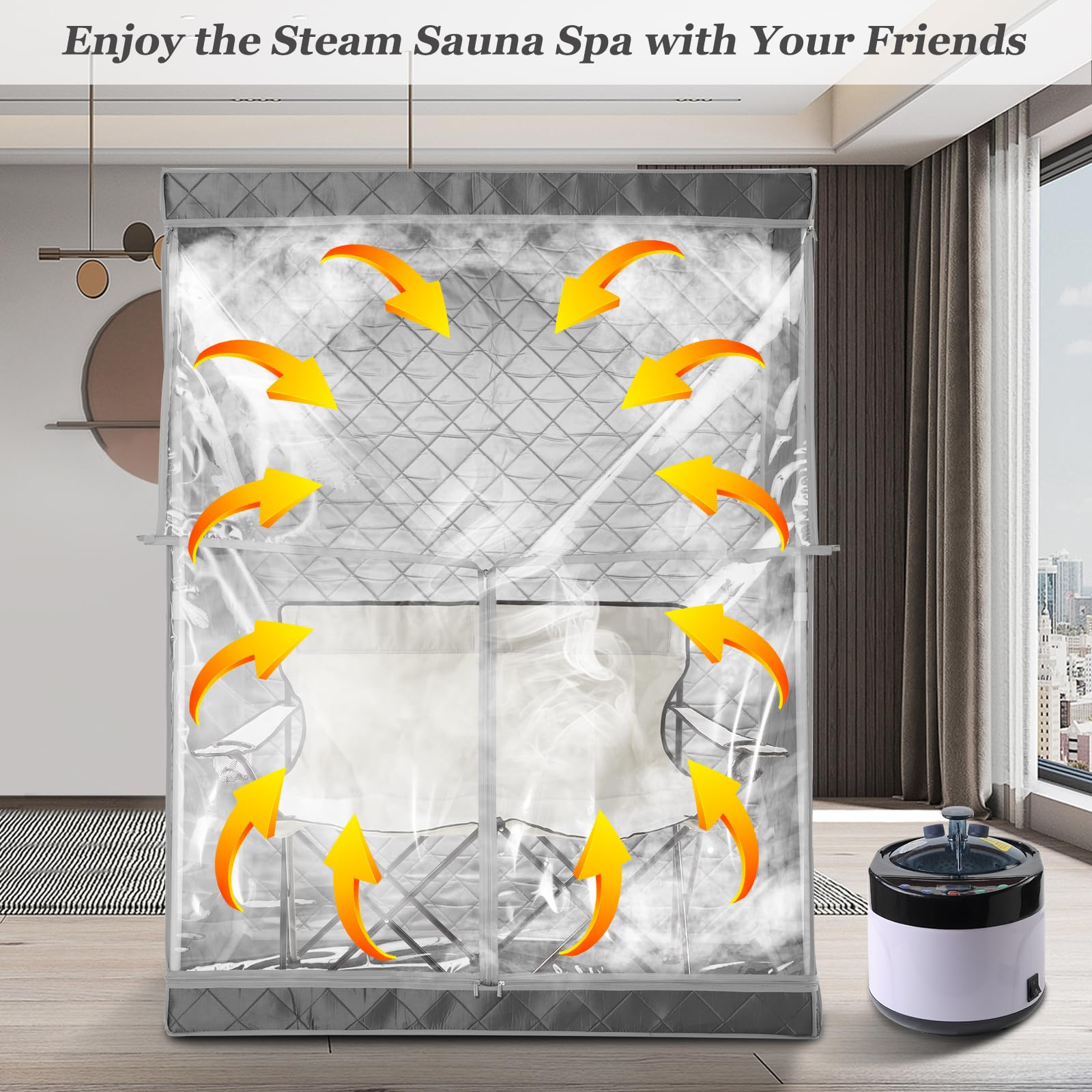 Full Size 2 Person Portable Steam Sauna Tent for Home - Foldable Chair Included (Grey) | Relaxation & Detox | Perfect for Home Spa, Yoga Recovery & Stress Relief