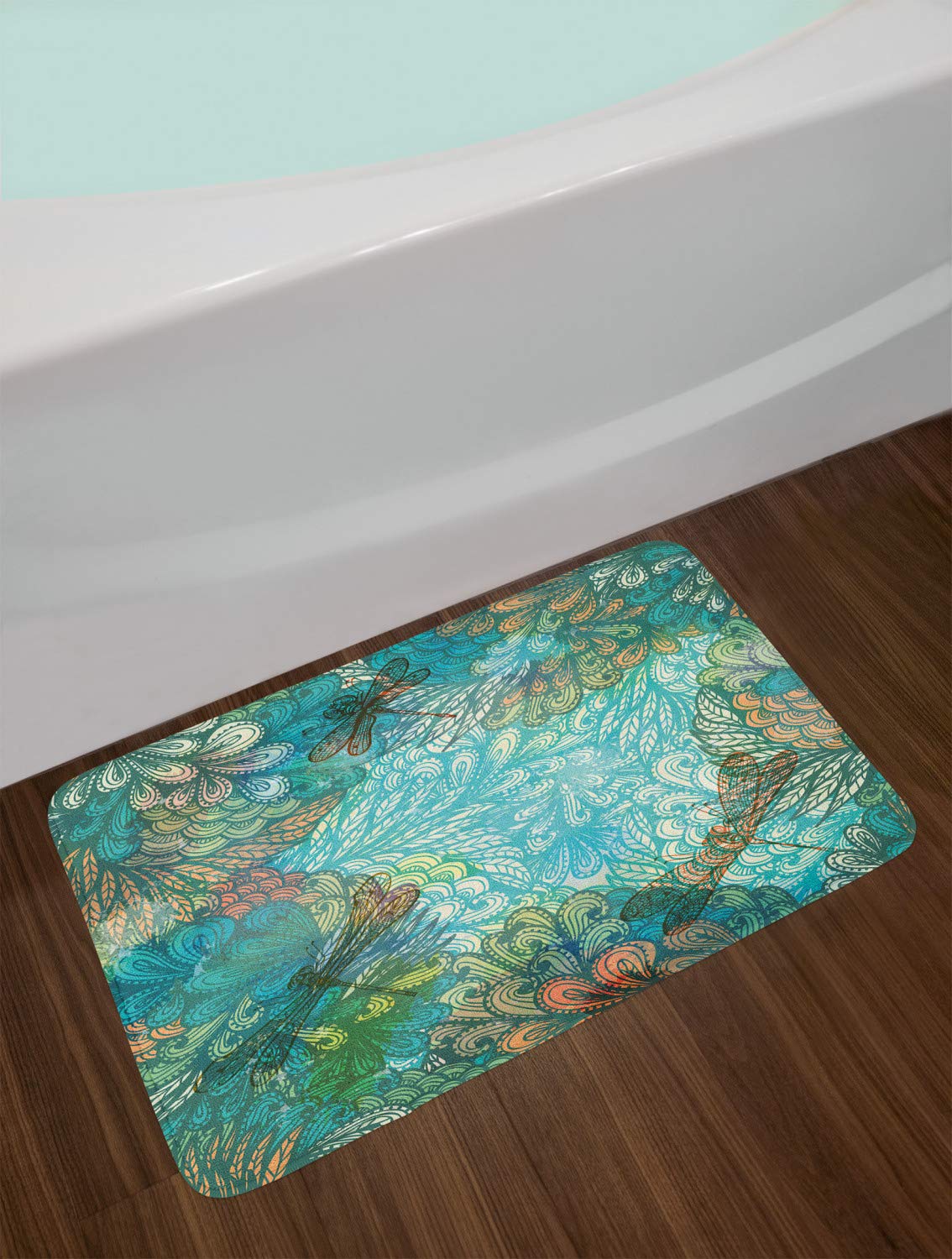 Ambesonne Dragonfly Bath Mat - Non-Slip Plush Bathroom Rug with Fantasy Floral Print, 29.5