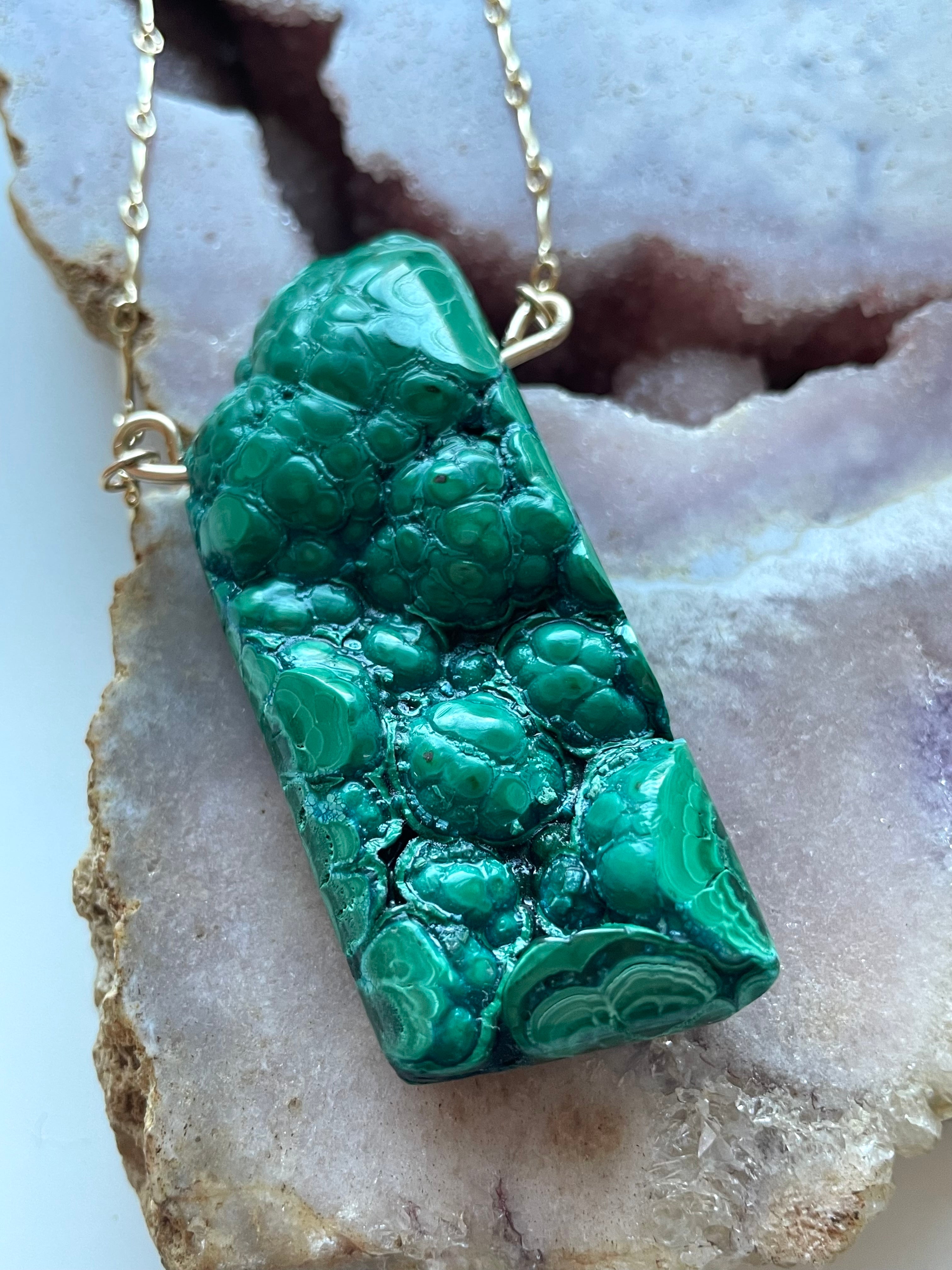 Stunning Large Malachite Statement Necklace in 14K Gold - Elegant Jewelry for Women, Perfect for Parties, Weddings & Special Occasions