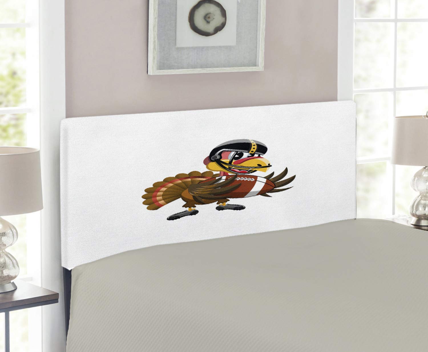Ambesonne Cartoon Turkey Headboard - American Football Player Bird Design, Funny Animal Character Sports Theme, Upholstered Decorative Metal Bed Frame with Memory Foam, Twin Size, Multicolor - Perfect for Kids' Bedrooms, Sports Themed Decor & Unique Gift Ideas