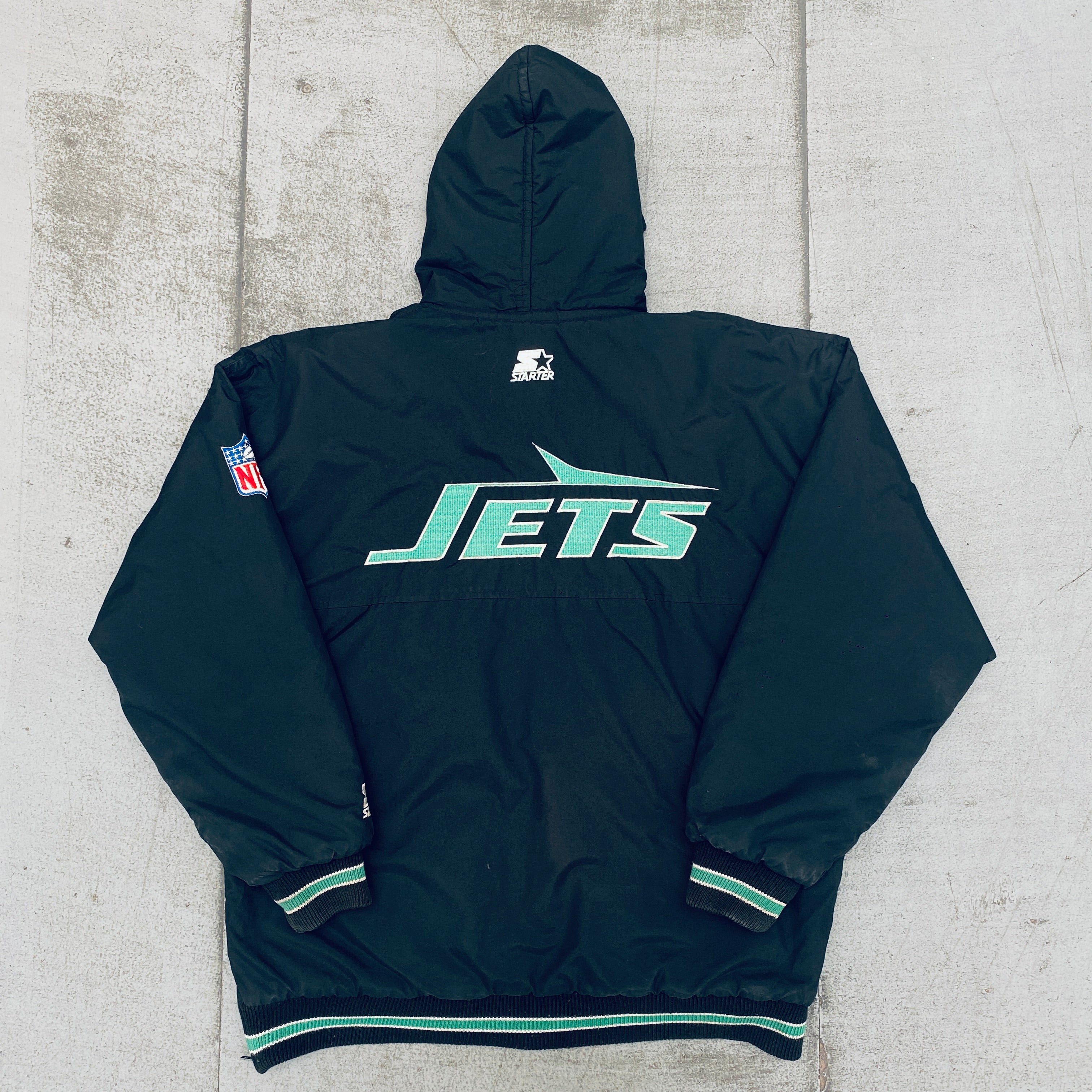 New York Jets 1990s Blackout Full-Zip Starter Parka Jacket for Men - Vintage NFL Football Fan Apparel (Large) - Perfect for Game Day, Tailgating & Cold Weather