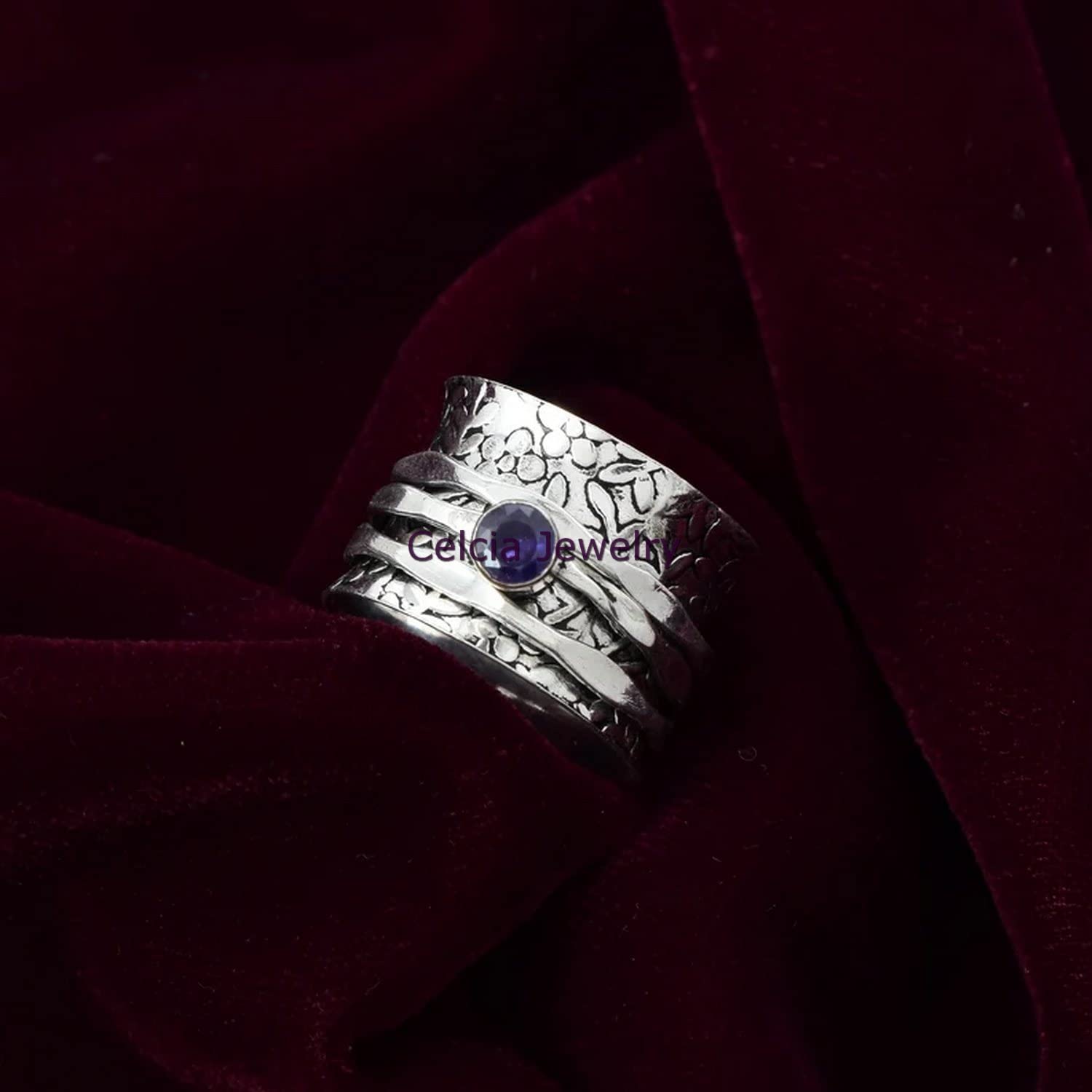 Natural Amethyst Faceted Round Gemstone Spinner Ring for Women - Unique Flower Designer Spinning Ring, February Birthstone Jewelry, Delicate Meditation Ring (Size 7) | Perfect for Stress Relief, Yoga Practice & Spiritual Healing