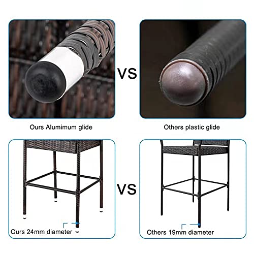 All-Weather Outdoor Wicker Rattan Bar Stool Set of 2 - Patio Furniture Chairs with Armrest & Footrest for Garden, Pool, Lawn & Backyard (Brown) - Perfect for Outdoor Dining, Entertaining & Relaxation