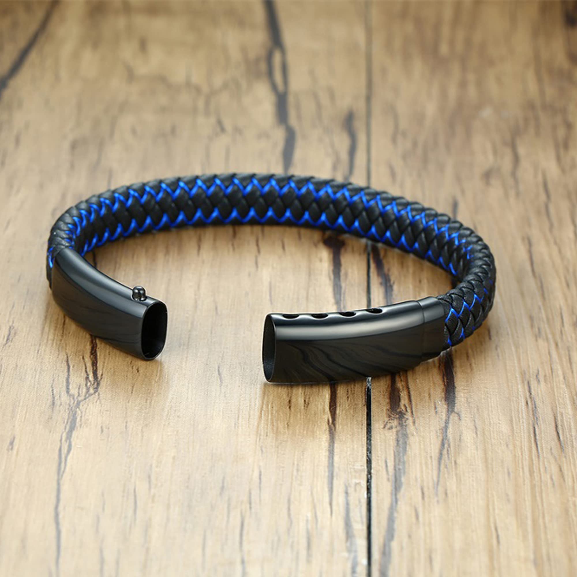 VNOX Inspirational Mantra Engraved Blue Braided Leather Adjustable Cuff Bangle Bracelet for Men - Motivational Gift for Him, Encouragement Jewelry for Daily Wear, Work & Special Occasions