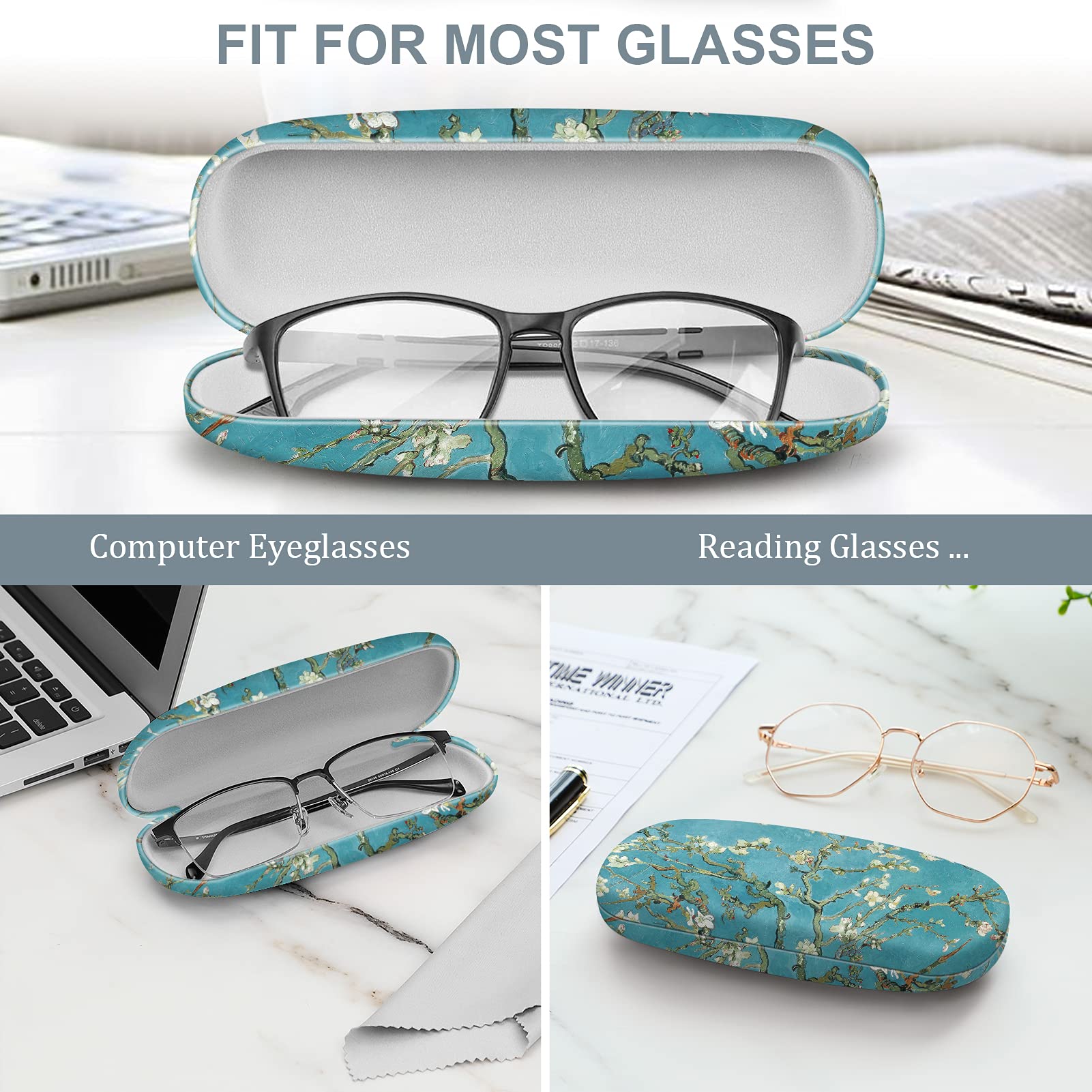 Fintie Hard Shell Protective Eyeglasses Case with Cleaning Cloth - Durable Portable Glasses Holder for Men & Women - Perfect for Travel, Work, and Everyday Use