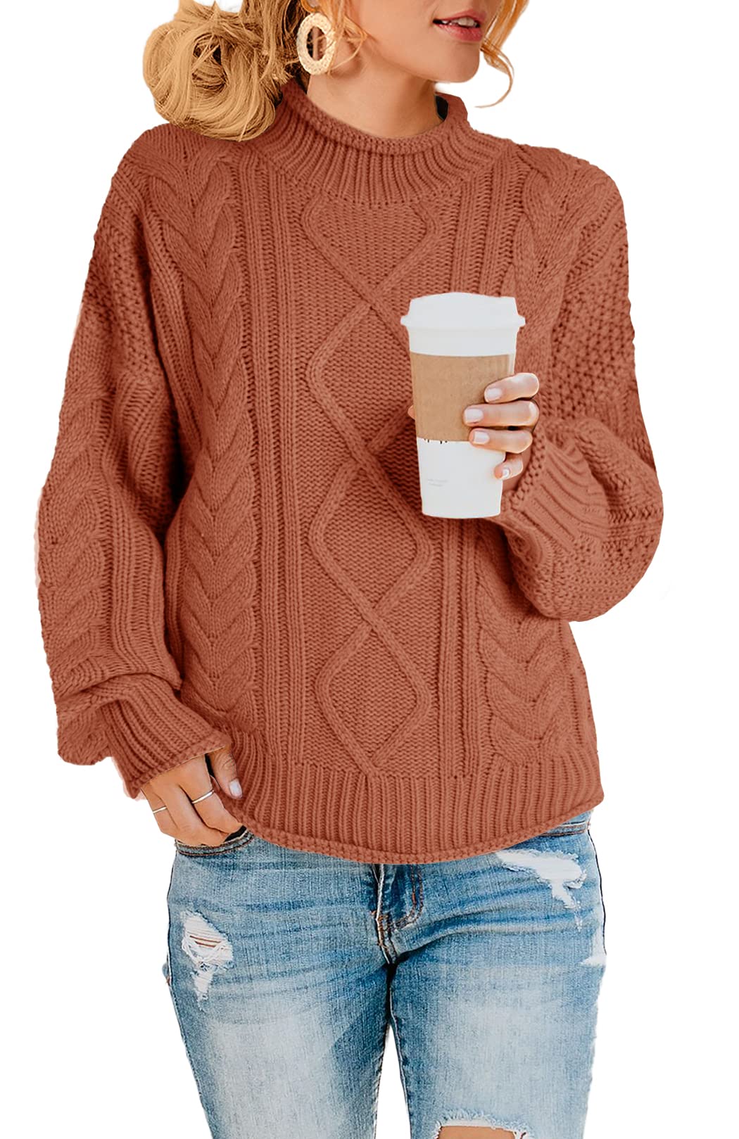 Saodimallsu Women's Oversized Turtleneck Sweater - Batwing Long Sleeve Chunky Knit Pullover Jumper for Casual Wear & Winter Fashion