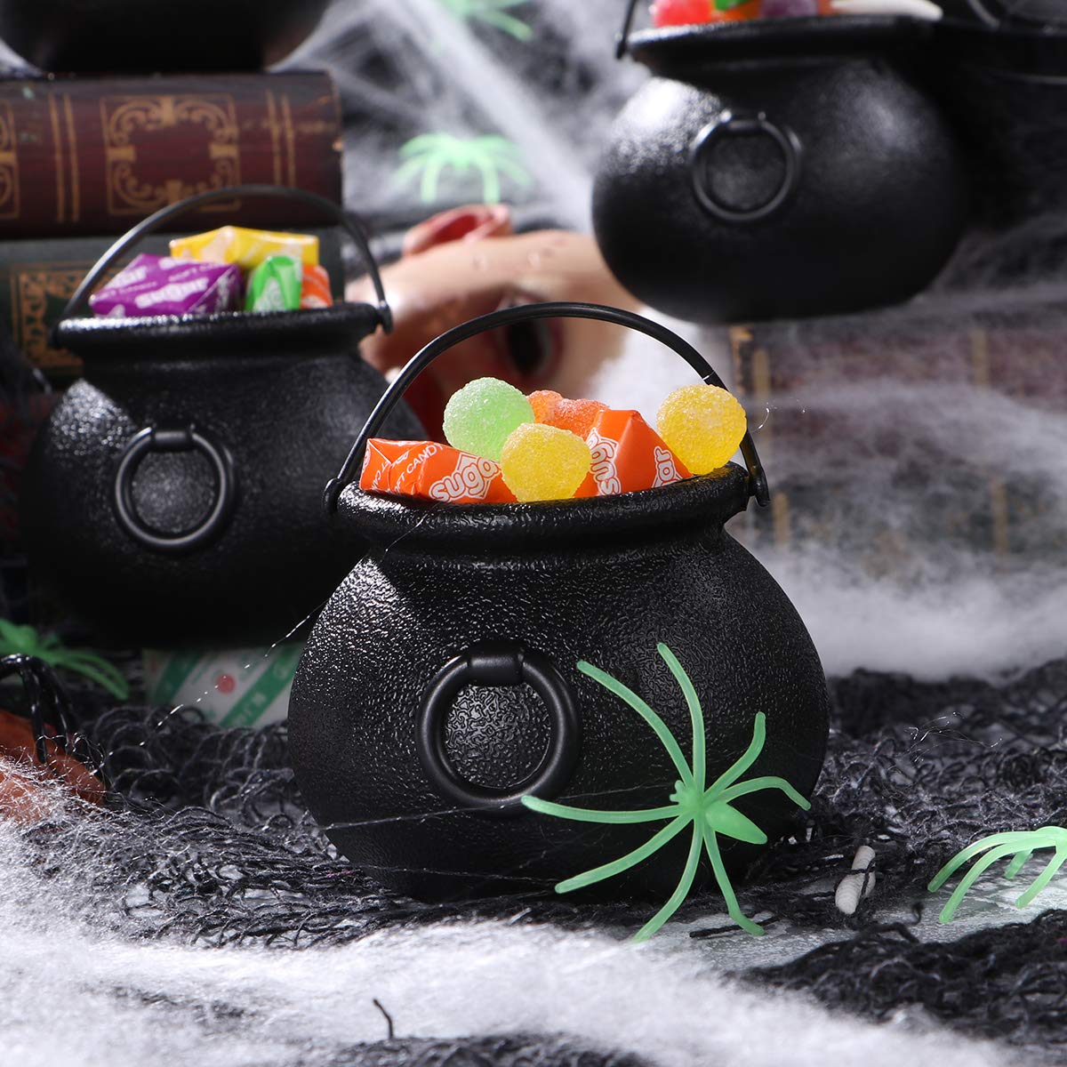 Toyvian 9 Pack Black Cauldron Set - Halloween Candy Buckets with Handles for Trick or Treat, Party Favors & St. Patrick's Day Decor - Mini Cauldron Pots for Candy Storage, Witch-Themed Parties & Holiday Celebrations