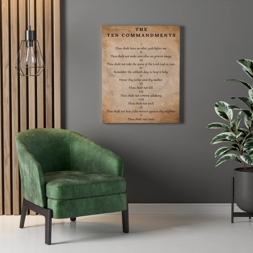 10 Commandments Bible Art - Brown Canvas Christian Wall Decor for Home & Church - Express Your Love with Inspirational Scripture Gifts