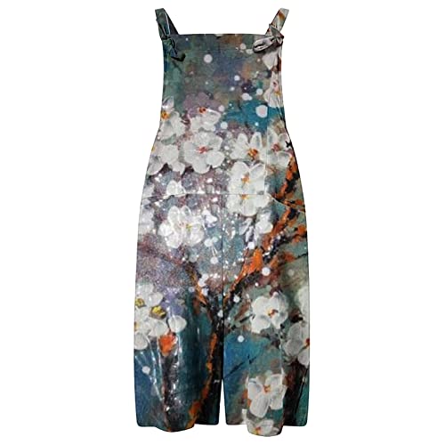 Women's Cotton Overalls - Spaghetti Strap High Waist Tube Jumpsuit with Pockets | Casual Loose Floral Printed Romper Pants | Perfect for Summer Outings, Beach Wear & Boho Fashion (Dark Gray, Size S)