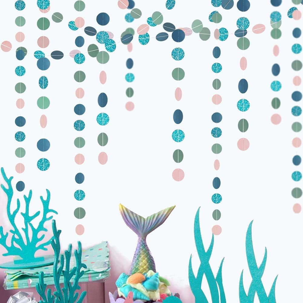 Cheerland Mermaid Party Decorations - 4 Pack Under the Sea Paper Garland, Pastel Ocean Theme Hanging Streamers for Little Mermaid Birthday Party, Baby Shower & Ocean-Themed Events