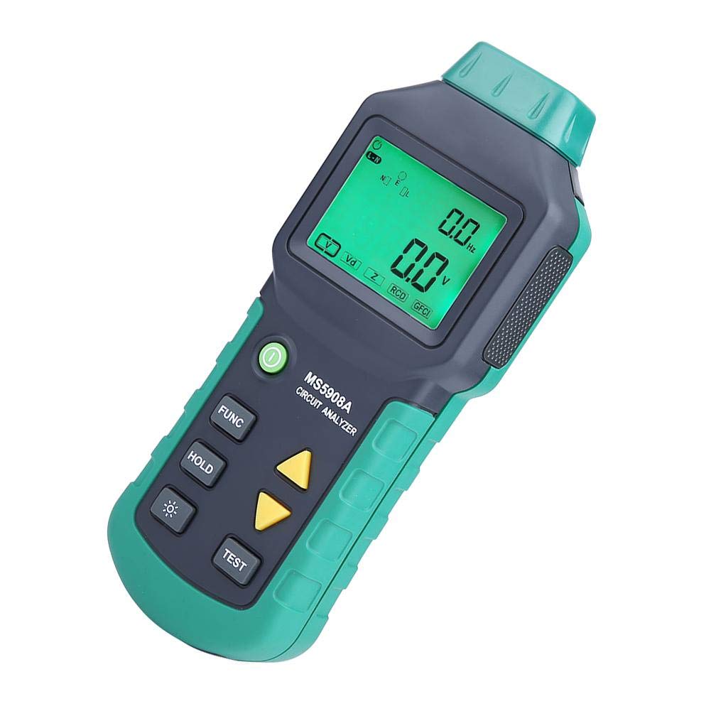 MS5908A LCD Circuit Analyzer - 100-240V AC RMS Voltage Tester with GFCI/RCD Fault Detection (US Plug) - Ideal for Electricians, HVAC Technicians, and DIY Home Electrical Testing
