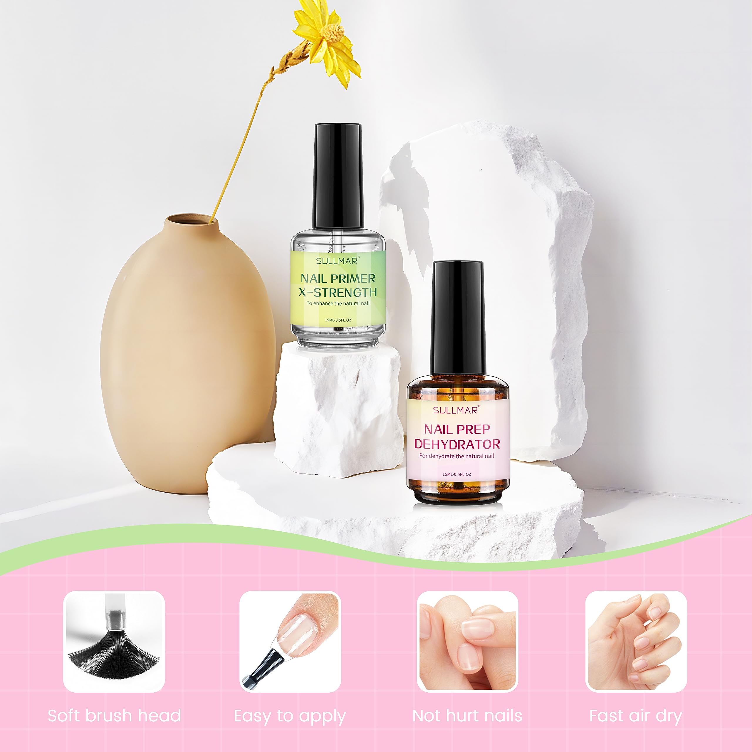 15ml X-Strength Nail Prep Dehydrator & Primer Set - Professional Acrylic Nail Bonding Kit with Cuticle Oil & Strengthener | Salon-Grade Nail Care for Stronger, Long-Lasting Manicures at Home or Professional Use