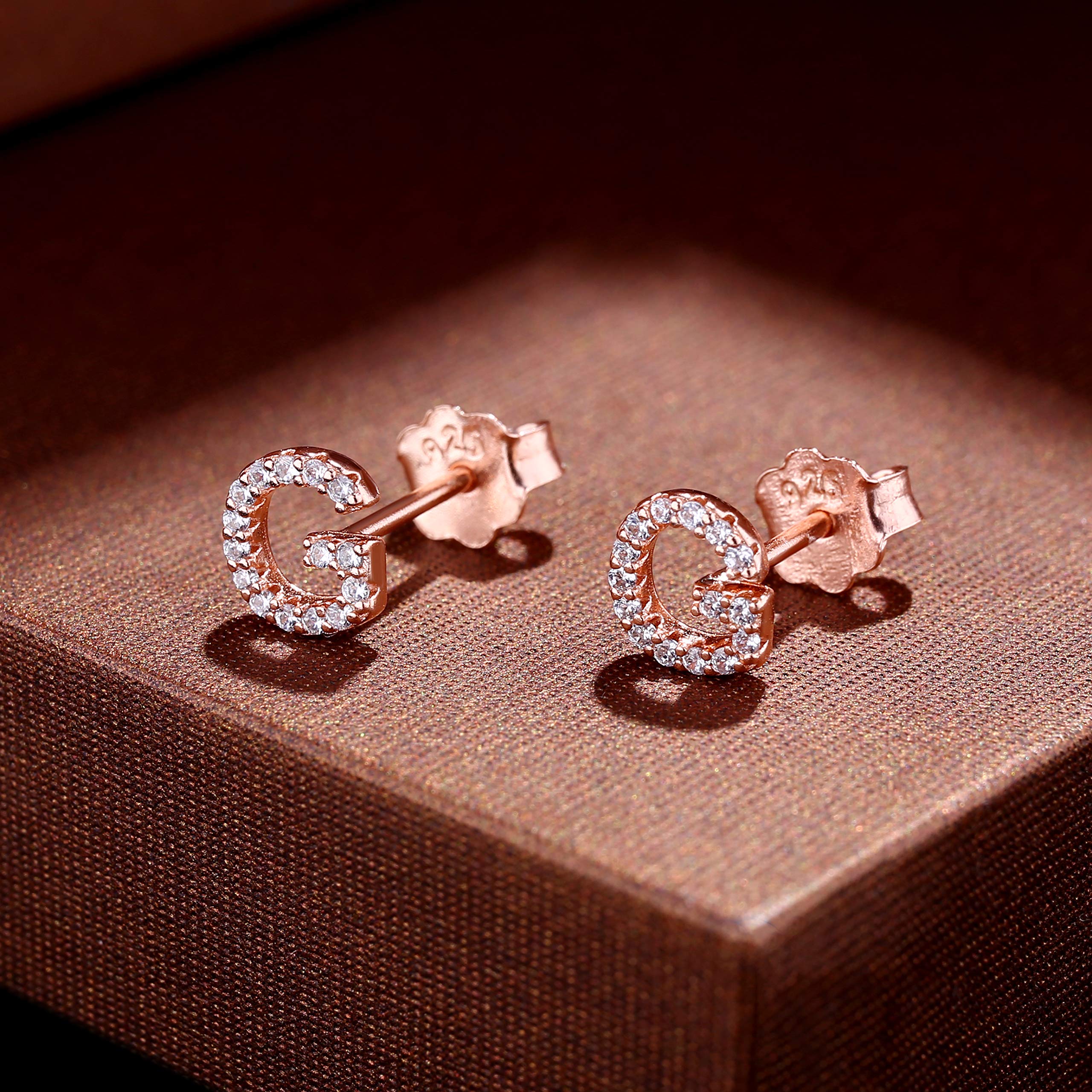 MONOOC Initial Stud Earrings for Women & Girls - S925 Sterling Silver Cubic Zirconia Hypoallergenic Jewelry | Personalized Name Letter Earrings for Birthday Gifts, Daily Wear & Special Occasions