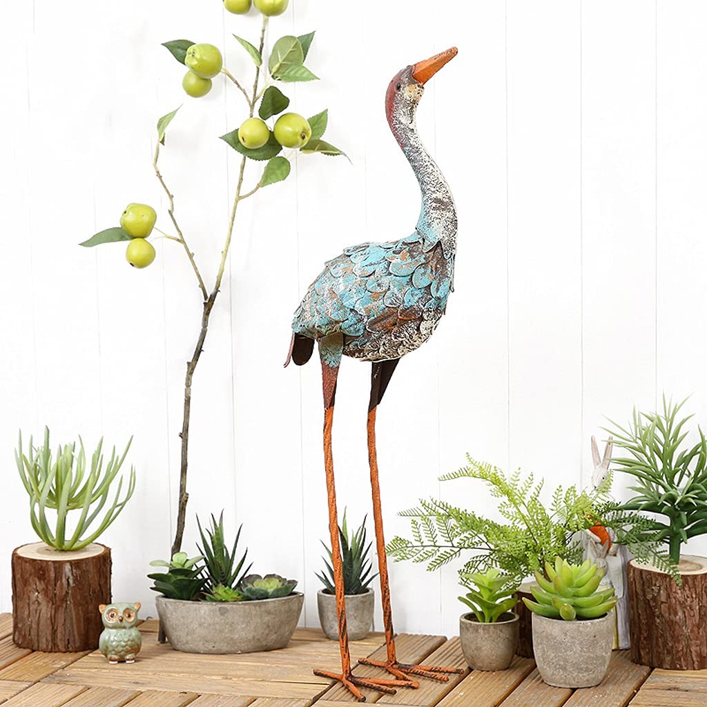 Wrought Iron Garden Crane Statue - Outdoor Animal Sculpture for Courtyard, Lawn, Balcony & Terrace Decor | Durable Landscape Ornament for Gardening & Patio Decoration