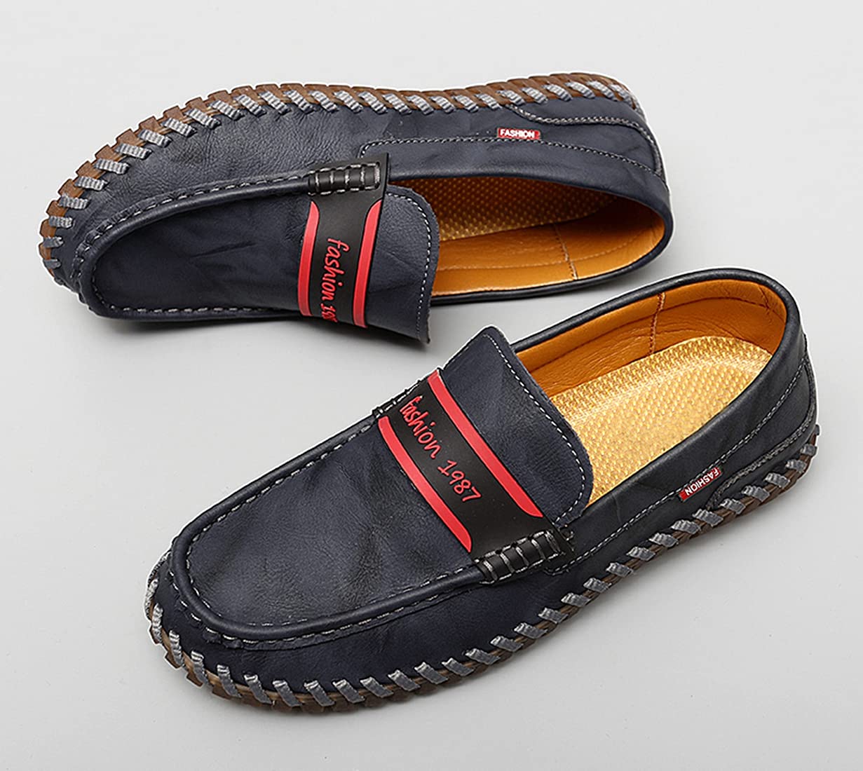 Minishion Men's Penny Loafers Slip-Ons - Comfortable Casual Driving Shoes with Stitched Detail | Perfect for Work, Travel & Everyday Wear