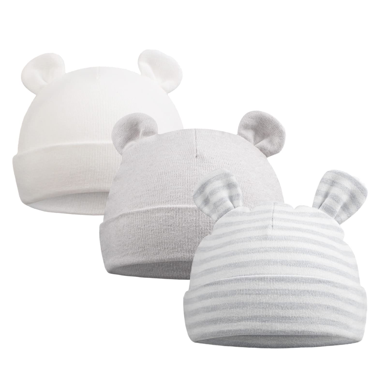 Soft Cotton Newborn Baby Hats with Bear Ears - Striped Preemie Beanies for Boys & Girls 0-6 Months | Perfect for Photography, Gifts & Everyday Wear