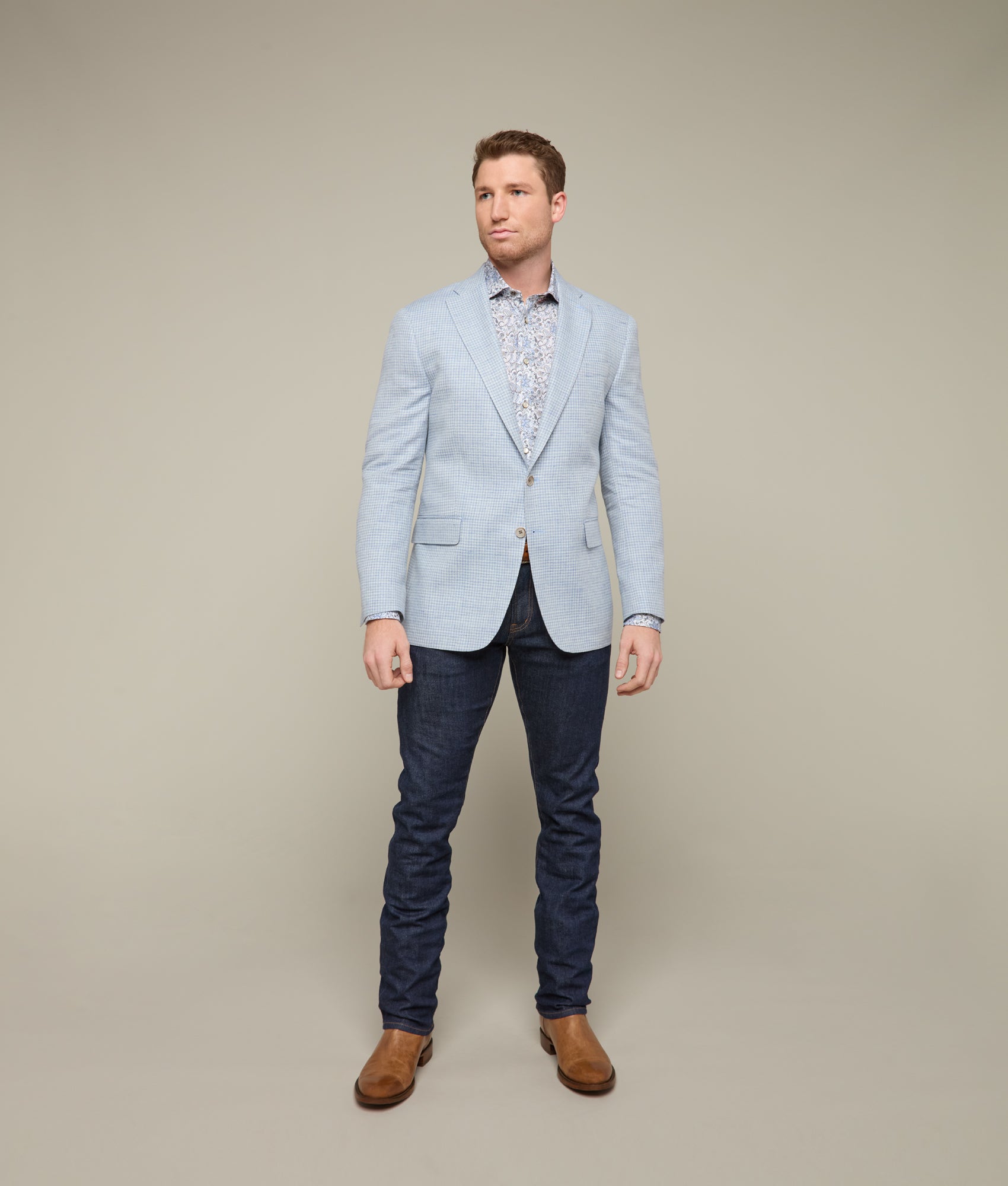 Lucchese Light Blue and Cream Mini Check Sport Coat for Men | Stylish Casual Blazer for Office, Weddings & Outdoor Events