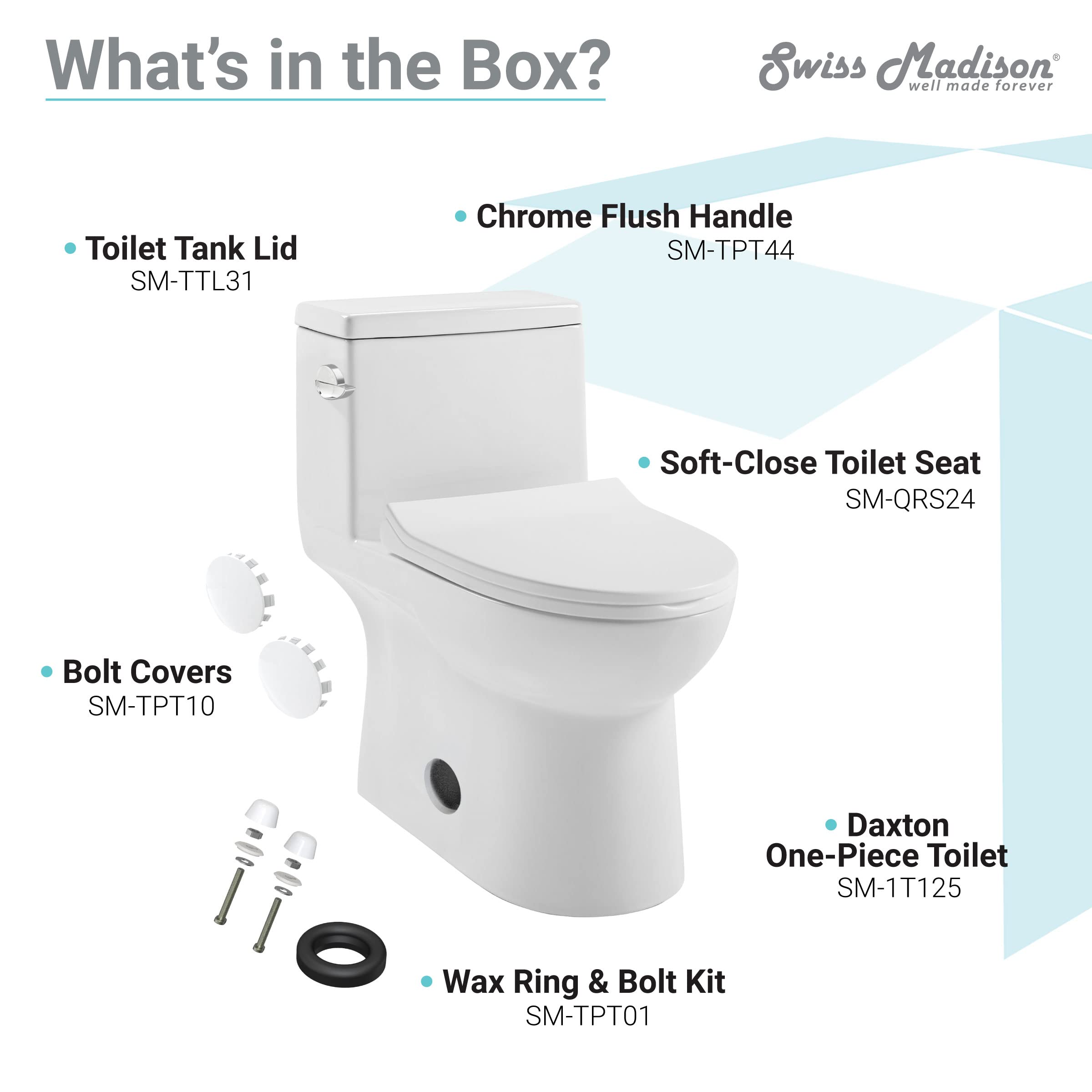 Swiss Madison SM-1T125 Daxton One Piece Elongated Toilet 1.28 GPF - Water Efficient Modern Bathroom Toilet for Home & Commercial Use