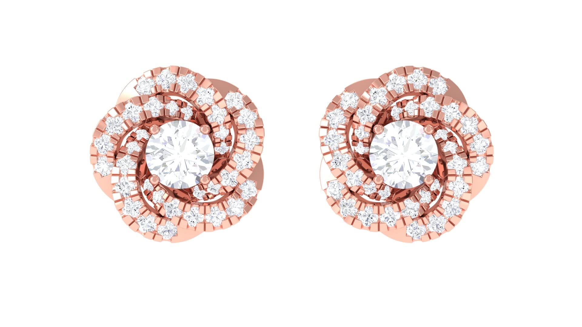 Moissanite Floral Stud Earrings for Women - 14K Solid Gold Flower Stud Earrings | Classic Elegant Jewelry Gift for Wedding, Anniversary & Everyday Wear