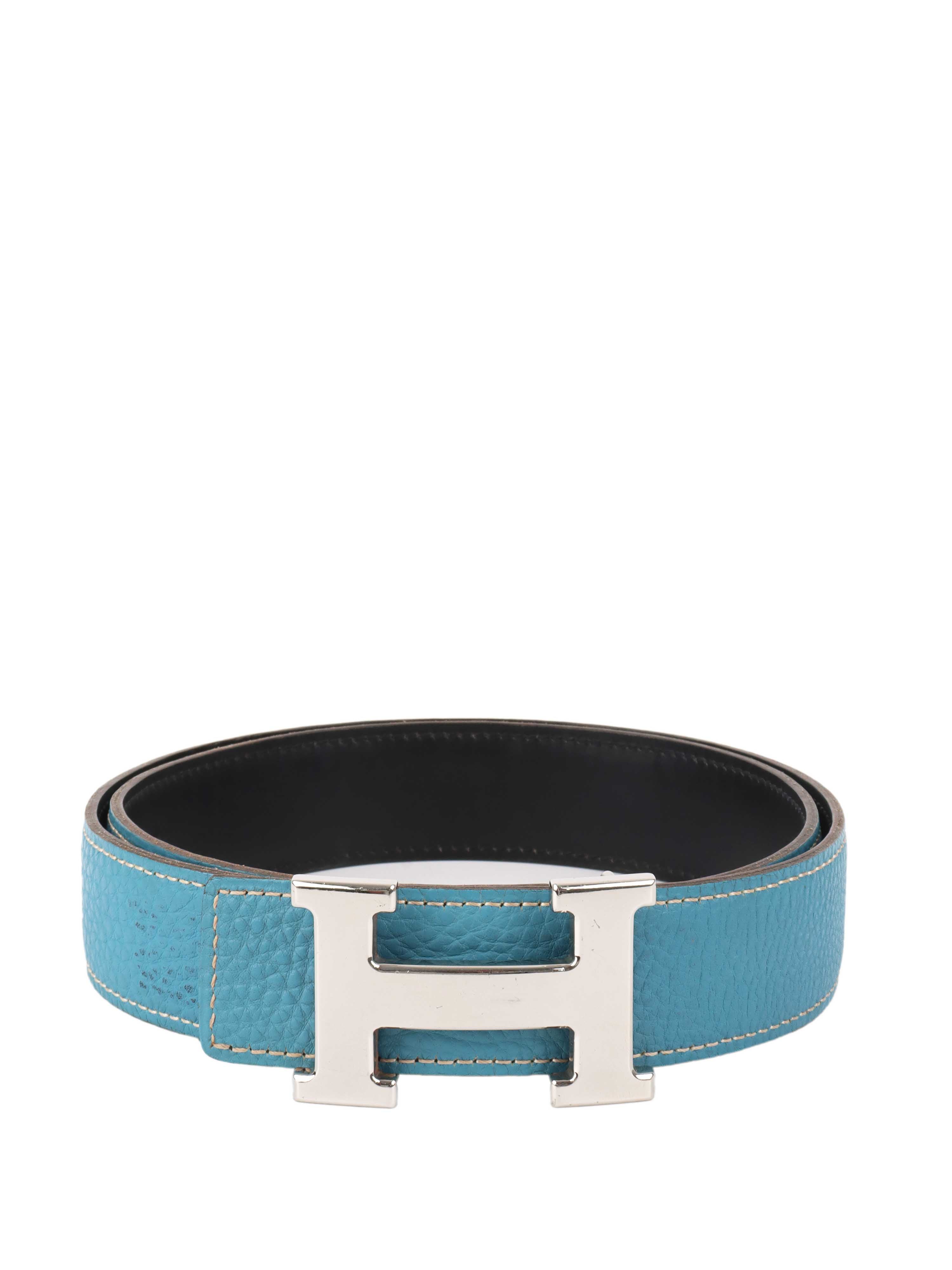 Hermes Bleu Jean Noir Leather Belt for Men - Classic Designer Reversible H Buckle Strap for Jeans, Pants & Formal Wear