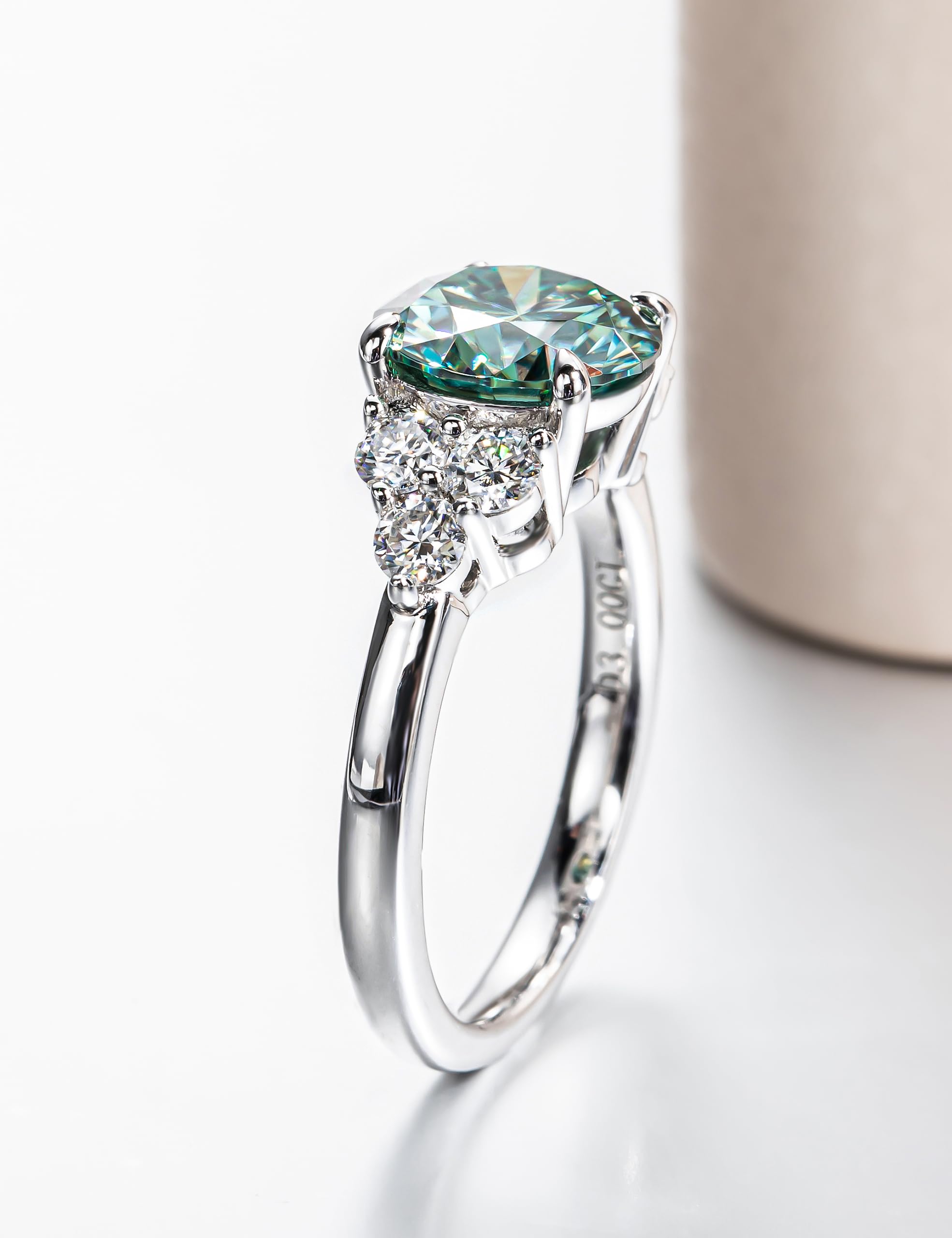 3.0 Carat Fancy Vivid Blue Green Moissanite Ring | 3.6 CTTW VVS D-Color Certified | Platinum Plated Silver Wedding Band | Elegant Engagement & Anniversary Ring for Women | Perfect for Proposals, Bridal Jewelry & Special Occasions
