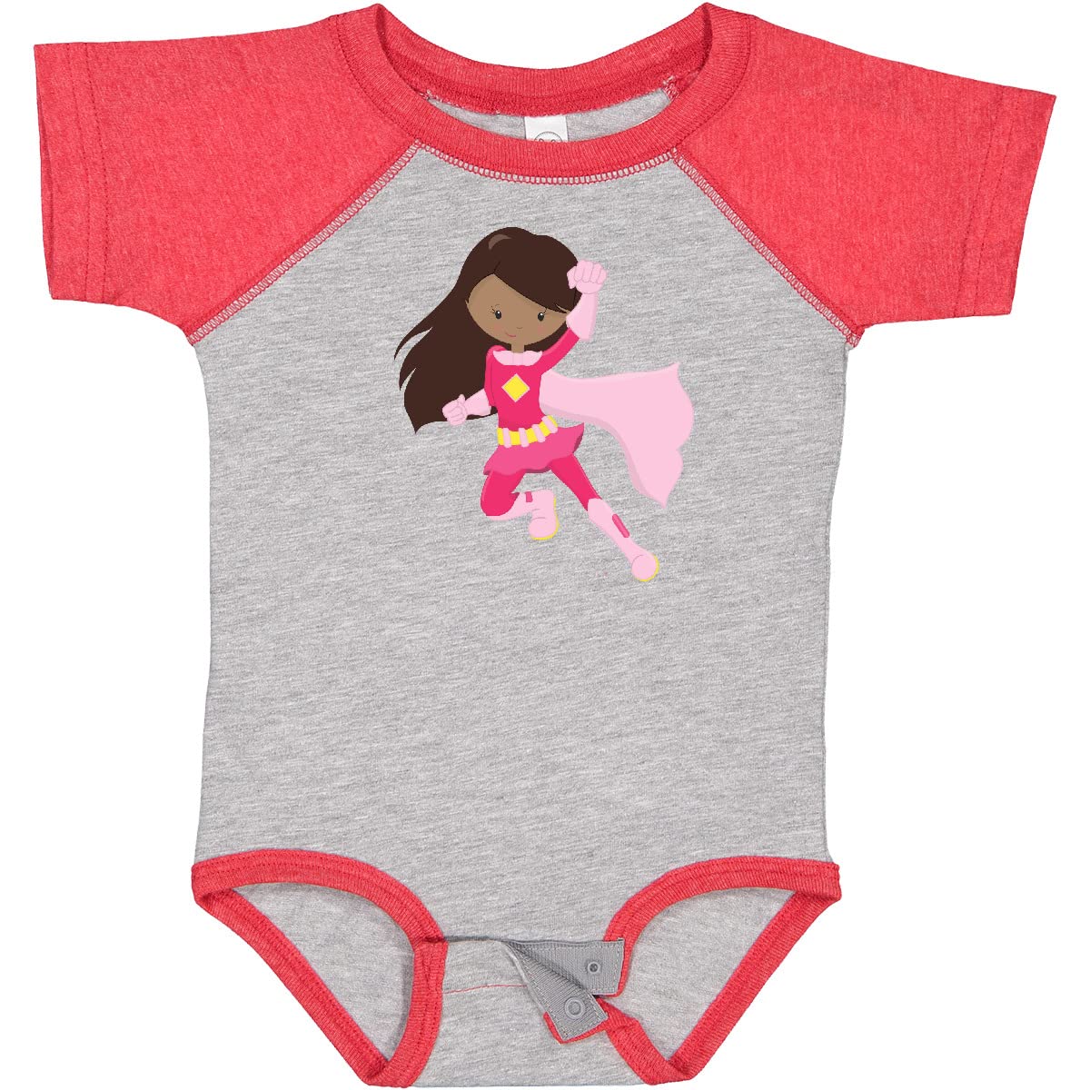Inktastic African American Superhero Girl with Pink Cape Baby Bodysuit - Cute Infant Onesie for Playdates, Costume Parties & Everyday Wear