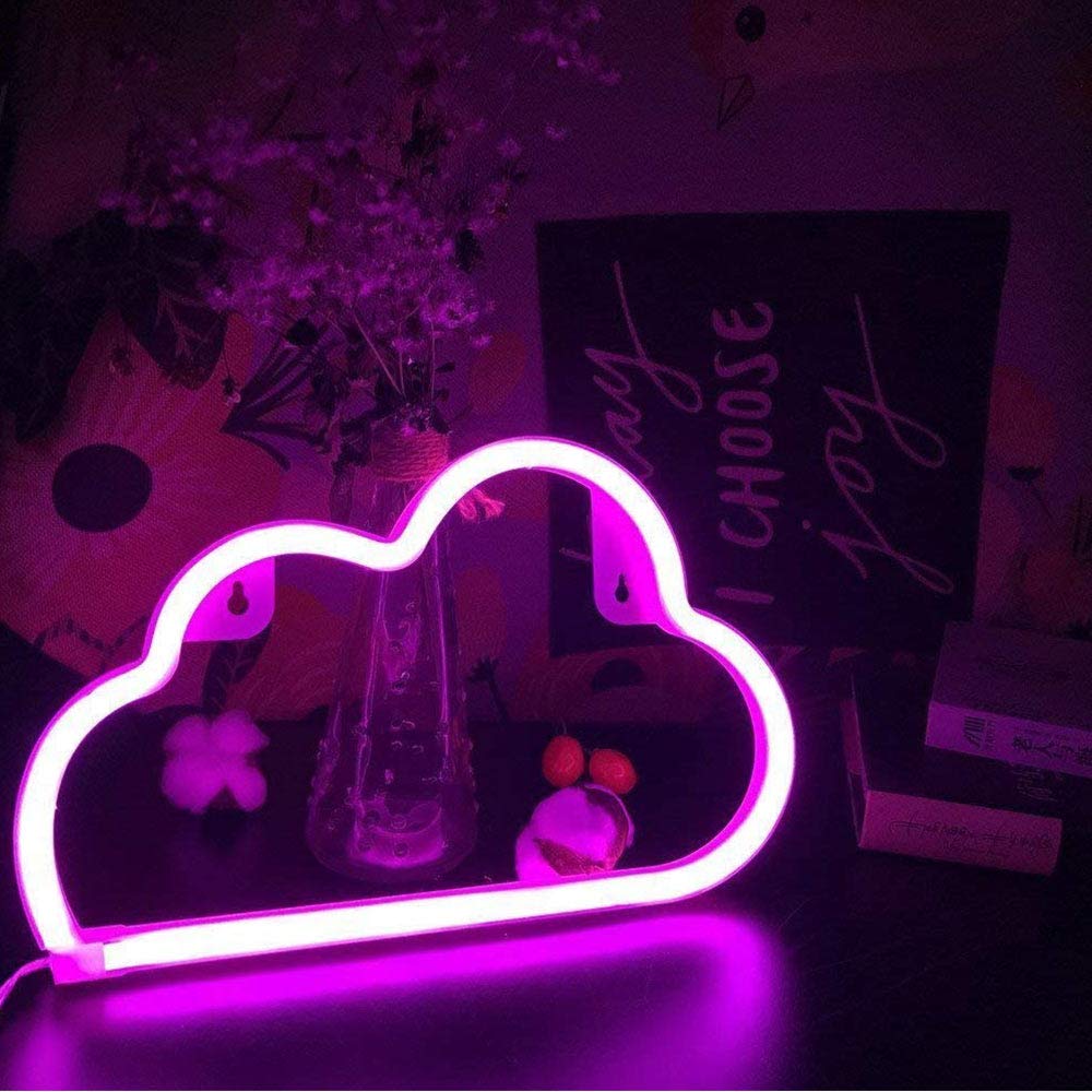 YouOKLight Neon Cloud Sign - Battery/USB Powered LED Wall Light for Bedroom, Kids Room, Living Room Decor | Perfect for Parties, Christmas & Wedding Decorations (Pink)