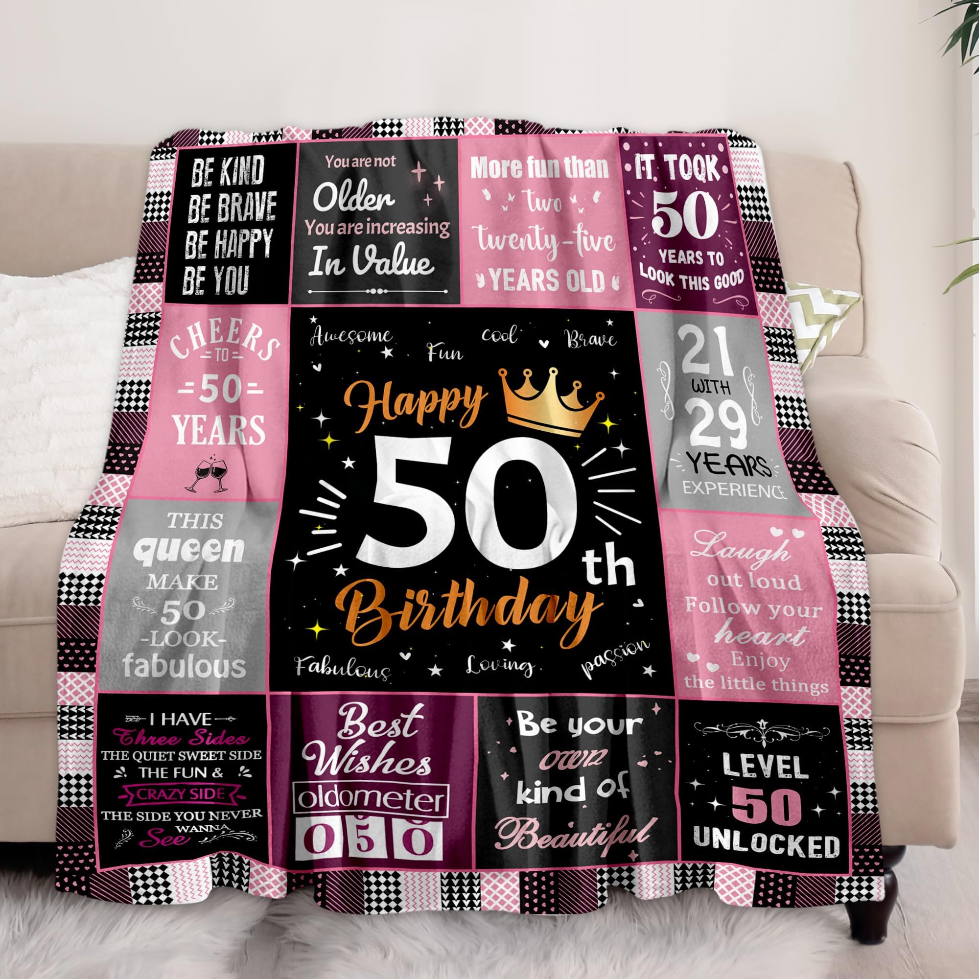 50th Birthday Gifts for Women - Funny 50 Years Old Fleece Throw Blanket 50