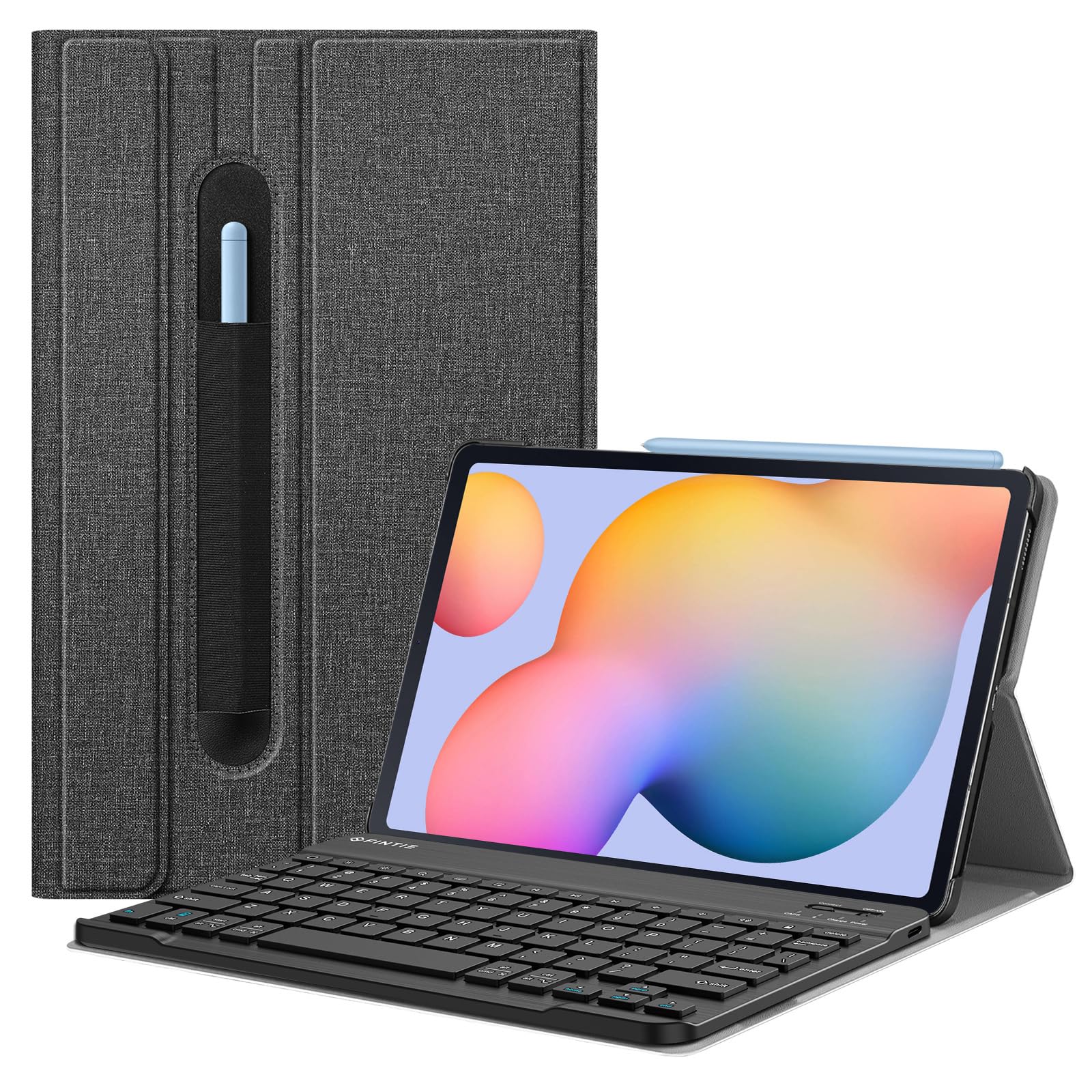 Fintie Slim Bluetooth Keyboard Case for Samsung Galaxy Tab S6 Lite 10.4 Inch (2020/2022/2024) - Detachable Wireless Keyboard with Secure S Pen Holder & Adjustable Stand, Gray | Perfect for Work, Study & Travel