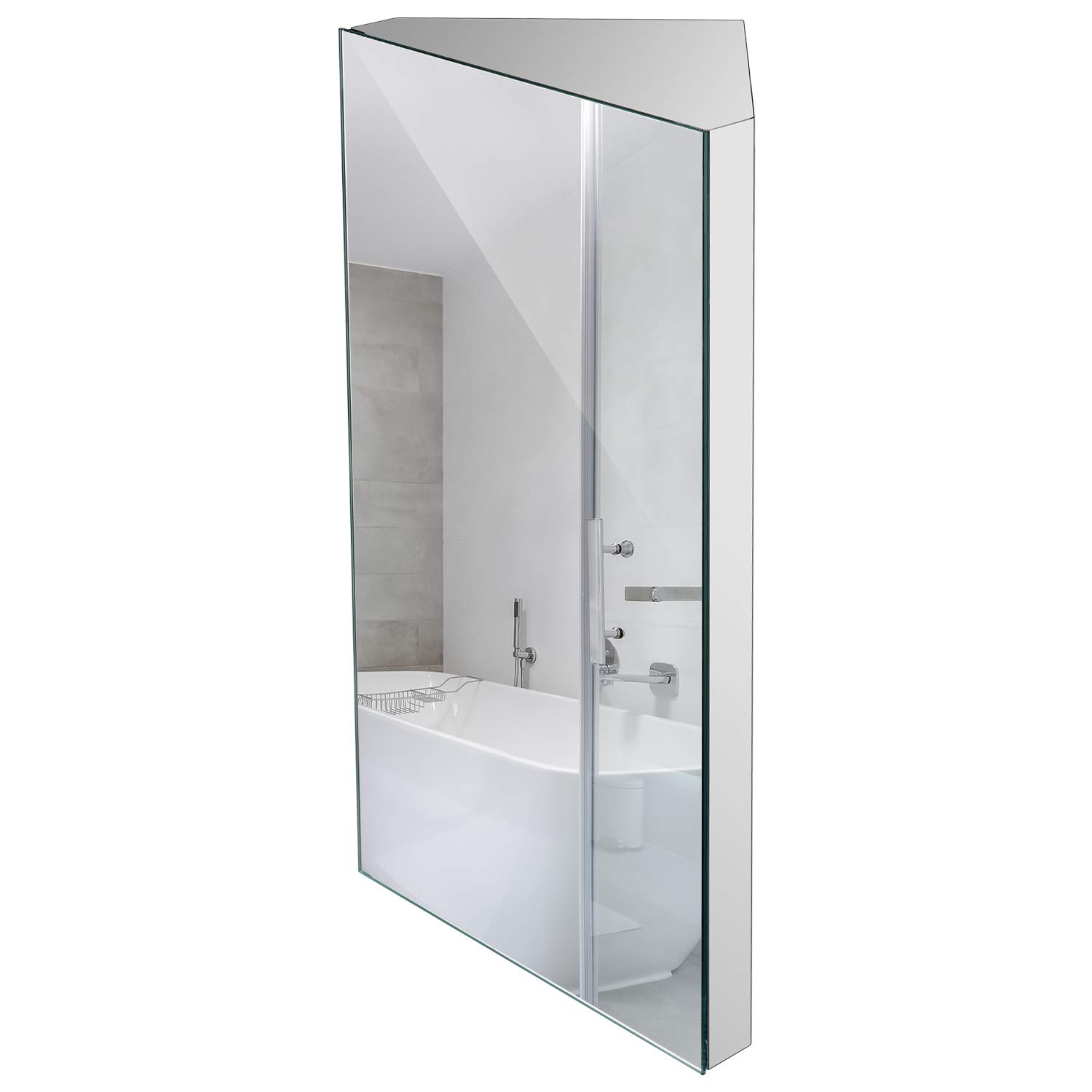 24 Inch Wall Mount Corner Medicine Cabinet with Mirror - Polished Stainless Steel Bathroom Storage with 3 Shelves & Left Opening Mirror Door | Perfect for Small Bathrooms, Powder Rooms & Vanity Areas