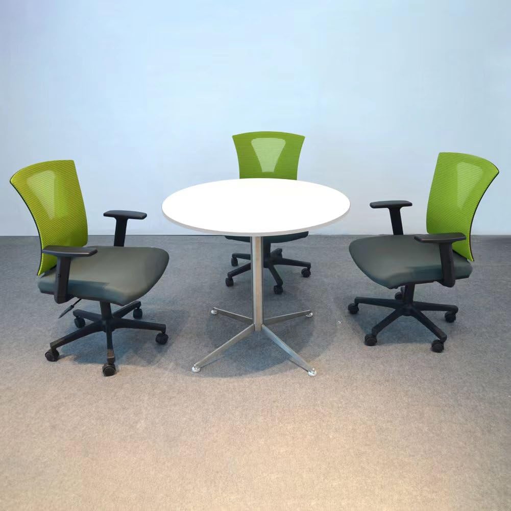 31.5 Inch White Round Dining Table with Stainless Steel X-Shaped Pedestal - Perfect for Office, Boardroom, Kitchen, Living Room, Coffee Meetings & Small Conferences