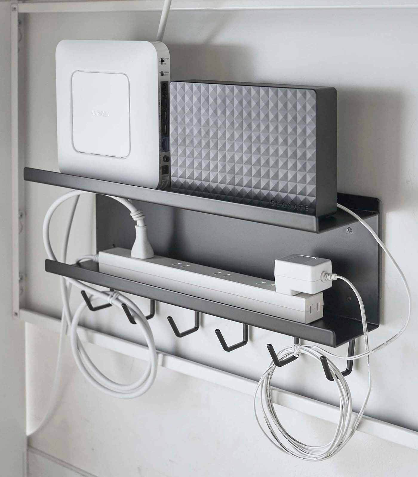Wall Mount Cable & Router Storage Rack - Heavy Duty Steel Organizer for Home & Office Network Setup - Perfect for WiFi Router, Modem, and Cable Management