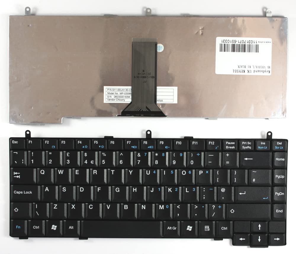 MSI MegaBook VR330X Replacement Keyboard - UK Layout, Black | Compatible Laptop Keyboard for MSI VR330X | Perfect for Gaming, Typing & Office Work