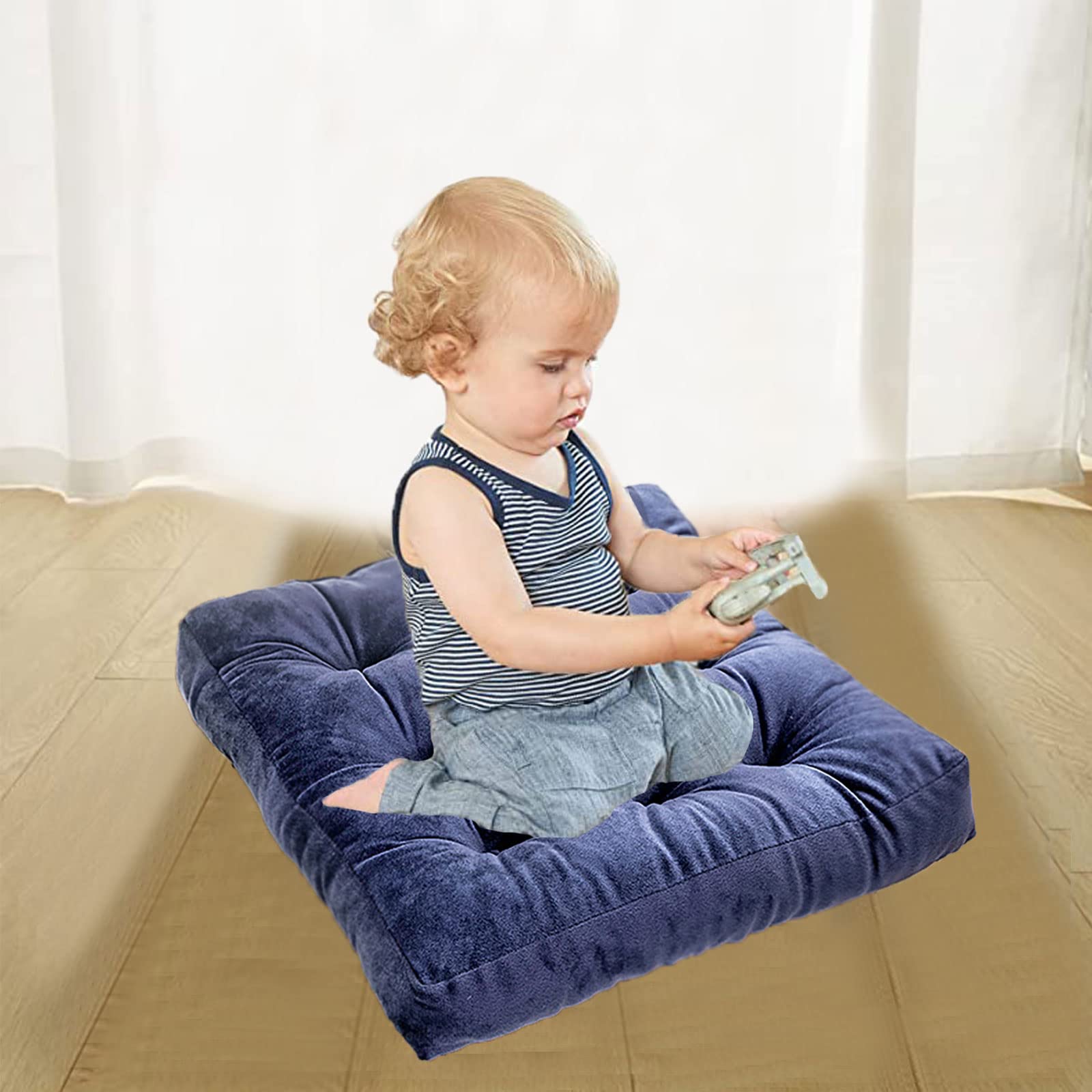 6-Pack 16x16 Inch Square Tufted Floor Pillow Cushions - Thick Tatami Style for Yoga, Meditation, Living Room, Balcony, Office & Outdoor Use (Navy Blue)