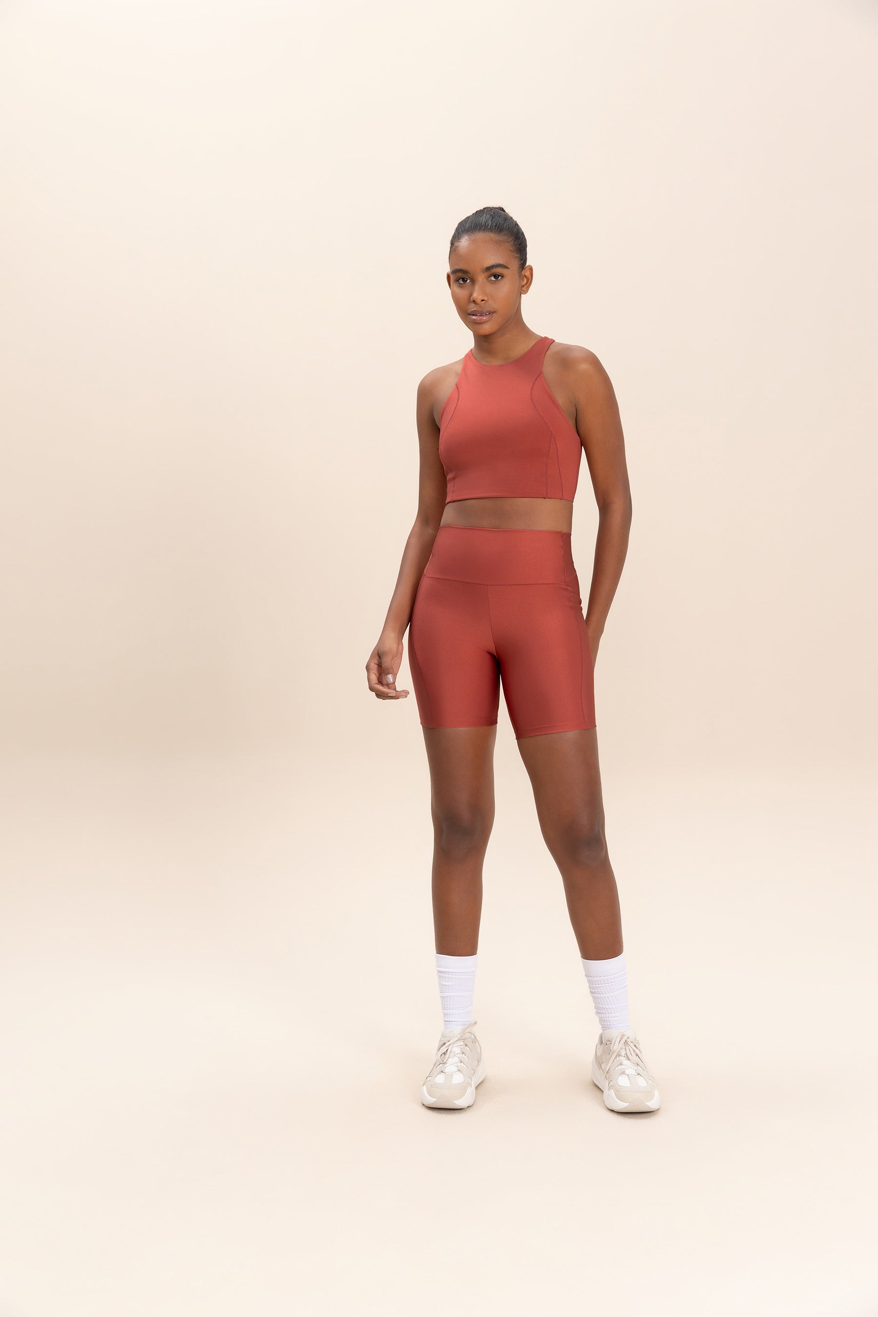 High Waist Neoprene Shine Racerback Sports Bra for Women - Workout, Yoga & Running - Moisture Wicking & Breathable Activewear