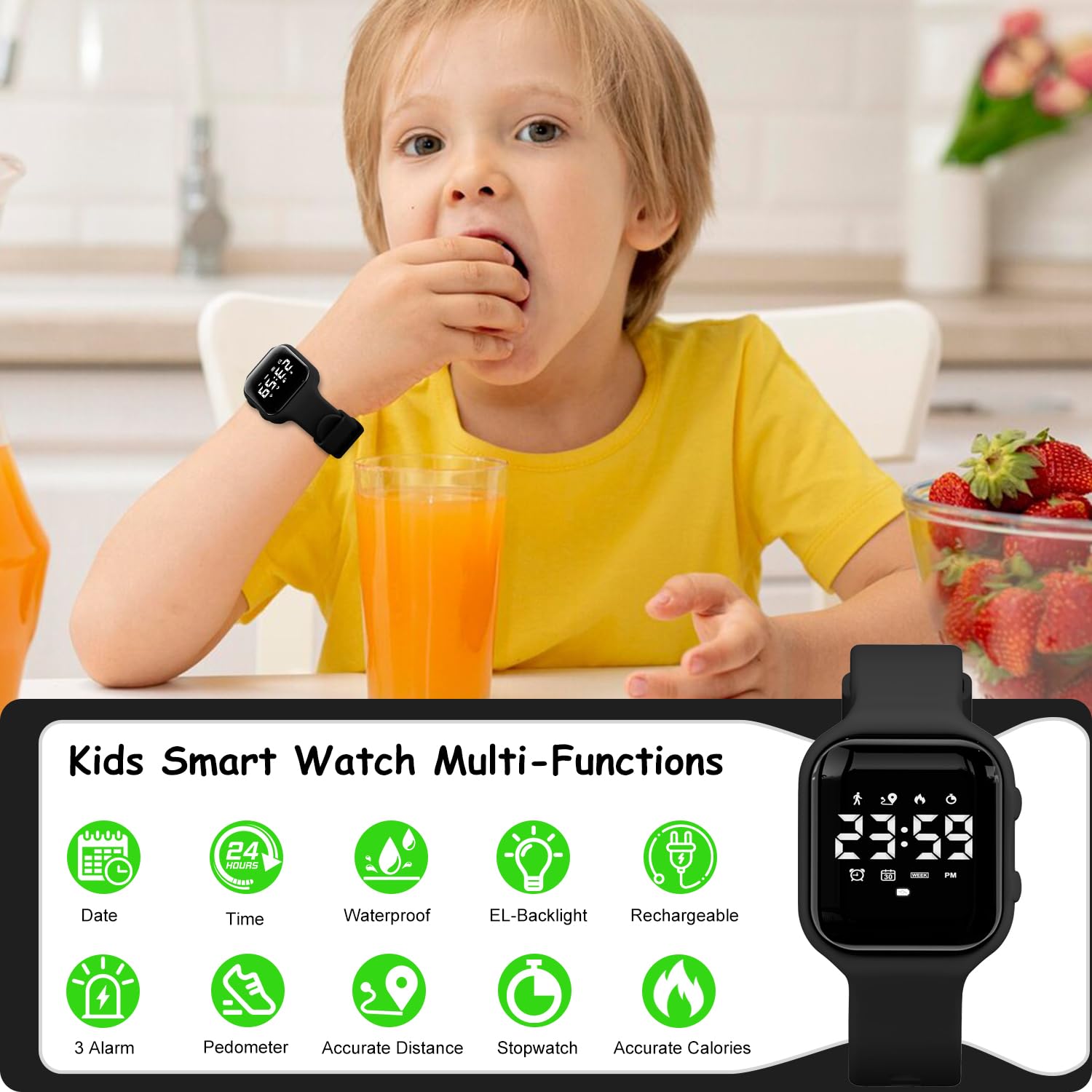 GOLDEN HOUR Kids Digital Sports Watch with Fitness Tracker, Alarm, Stopwatch - Waterproof No App Needed - Best Birthday Gift for Boys & Girls Age 4-12 - Perfect for School, Sports & Outdoor Activities