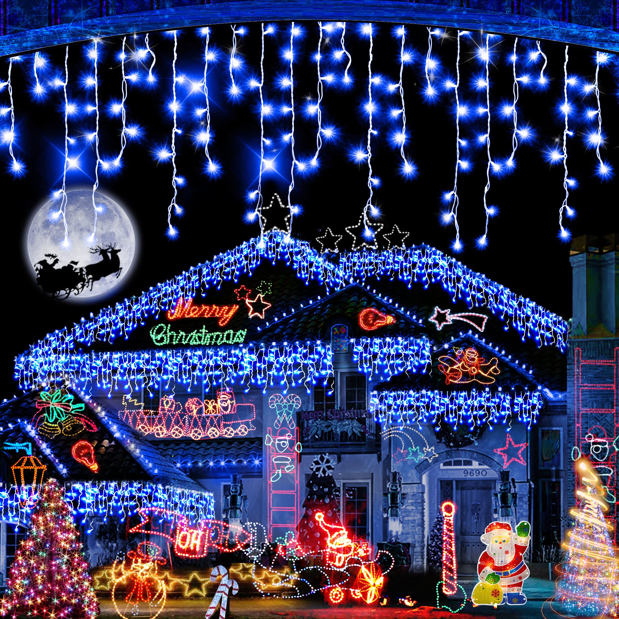 400 LED 32.8 FT Christmas String Lights Outdoor - 8 Lighting Modes, 75 Drop Fairy Curtain Lights for Holiday Decor (Blue) | Perfect for Christmas Tree, Window, Yard, Garden & Party Decorations