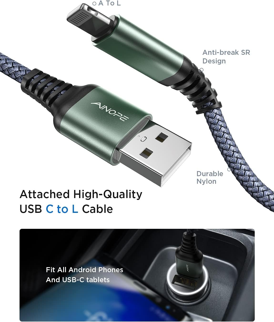 LISEN USB C Car Charger Adapter - 12V Cigarette Lighter to Dual USB PD & QC3.0 Fast Charging Port for iPhone 16/15 Pro Max, iPad, Samsung S24 - Perfect for Road Trips & Daily Commuting