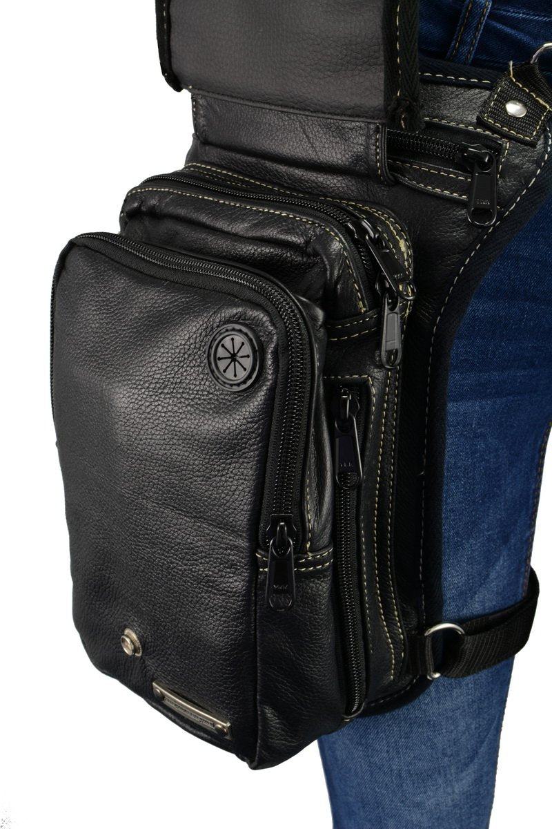 CC Thigh Bag with Adjustable Waist Belt - Black & Brown Crossbody Fanny Pack (9.5