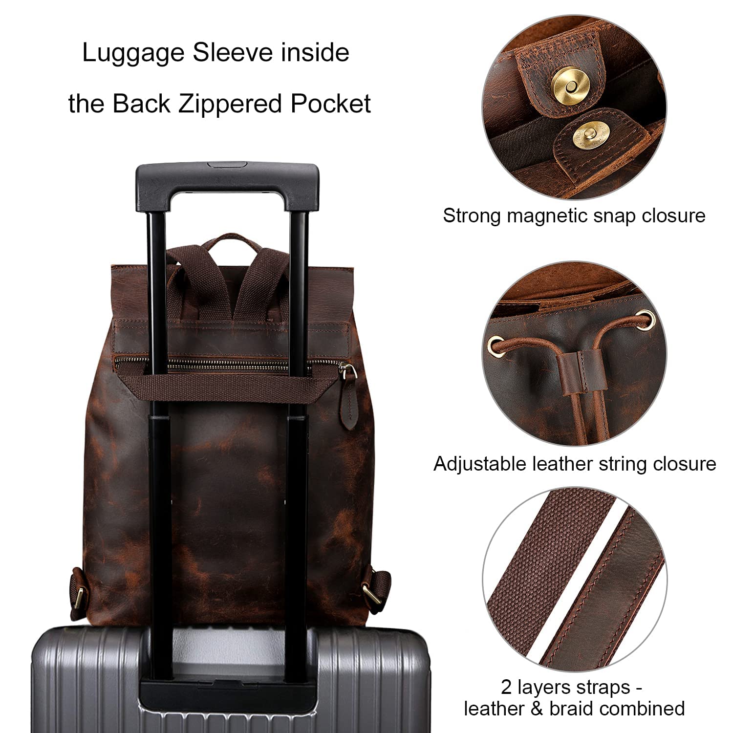 S-ZONE Women's Genuine Leather Backpack Purse - Stylish Rucksack & Travel Daypack with Luggage Sleeve - Perfect for Work, School & Weekend Getaways